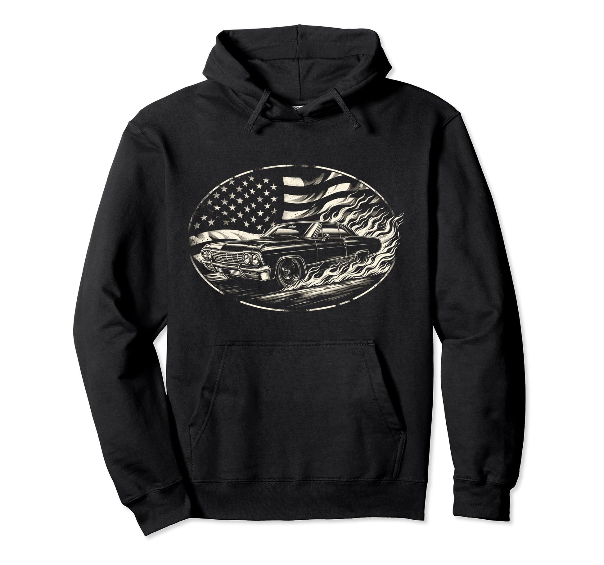 Old School Impala Muscle Hot Rod Car Flag Hoodie - Graphic Print Unisex - T-Shirt, Sweatshirt, Hoodie