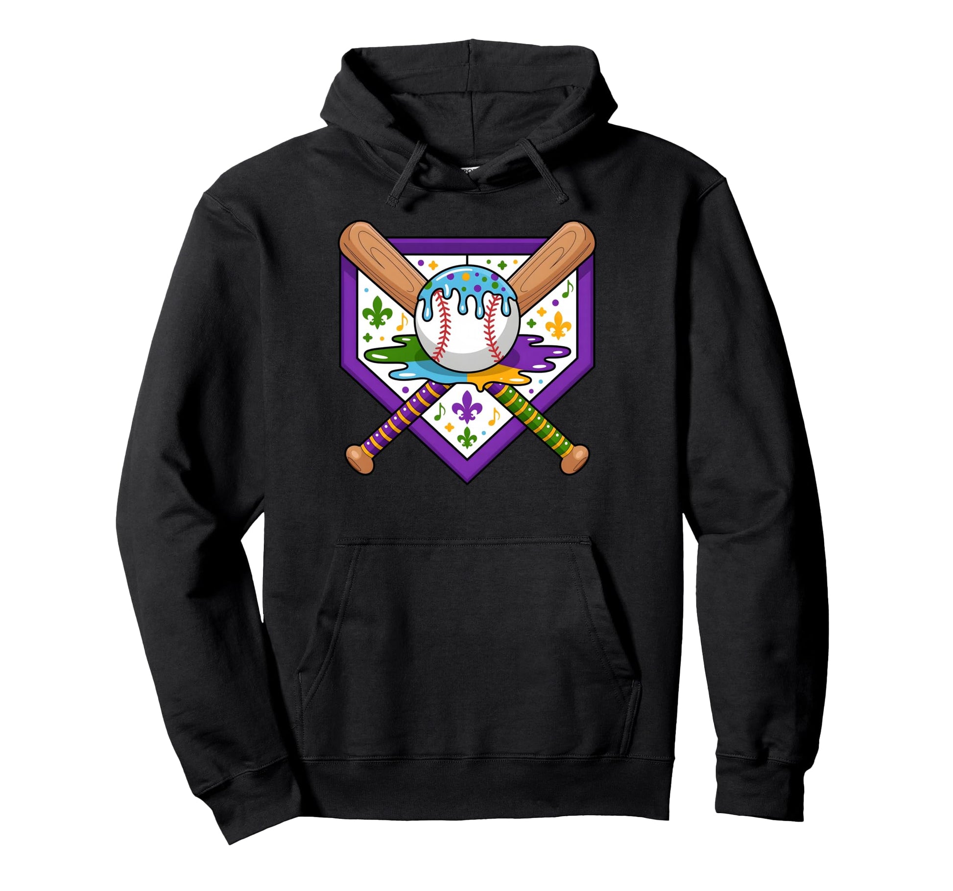 Mardi Gras Baseball Party Masks Fun Hoodie - Minimalist Print Men Women - T-Shirt, Sweatshirt, Hoodie
