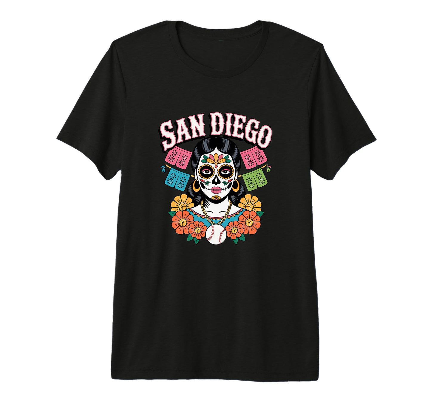 San Diego Sugar Skull Baseball T-Shirt - Casual Everyday Wear for Adults - T-Shirt, Sweatshirt, Hoodie