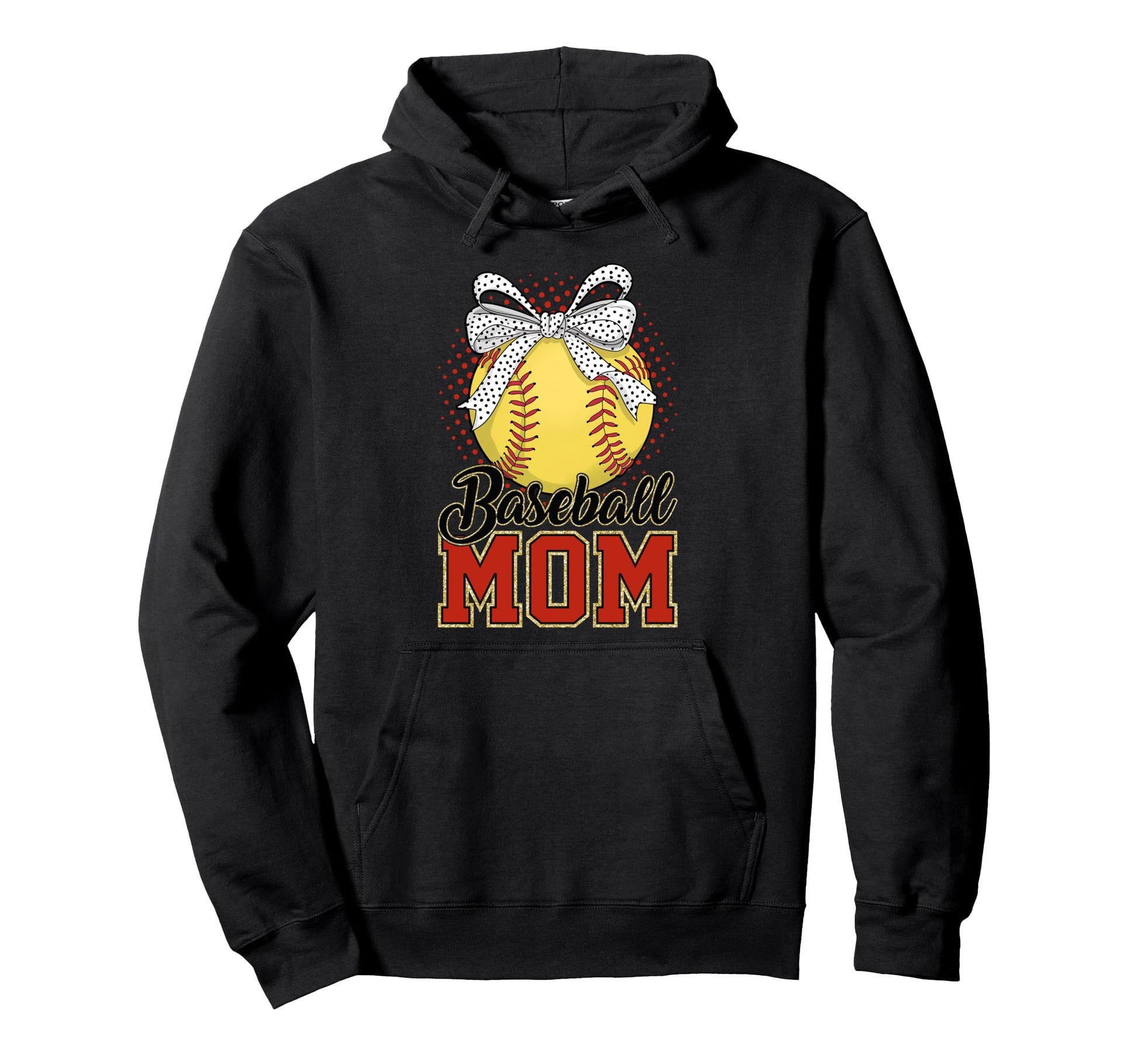 Baseball Mom Play Ball Sports Bow Hoodie - Casual Everyday Wear for Adults - T-Shirt, Sweatshirt, Hoodie