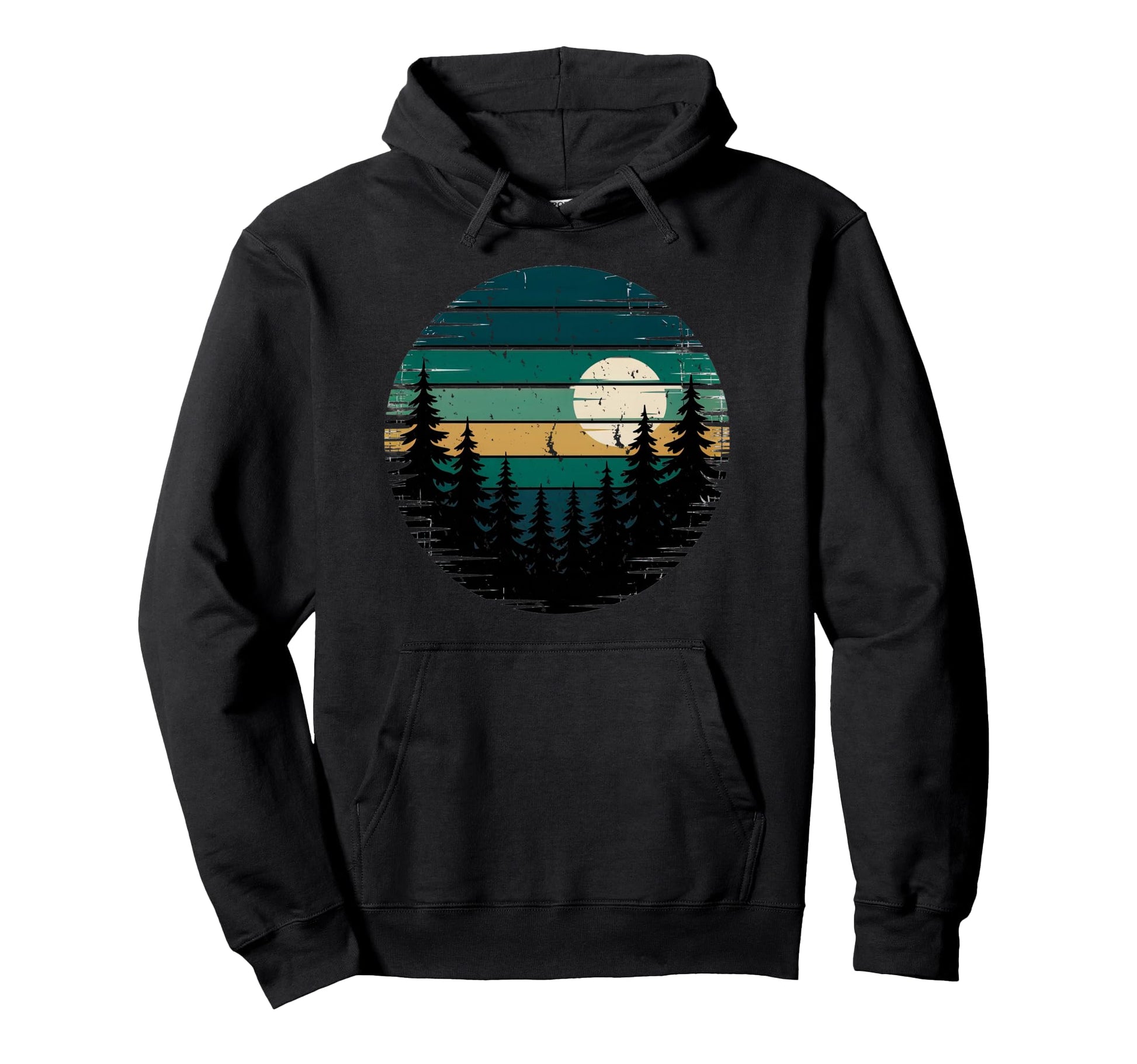 Pine Forest Silhouette Sunset Stripes Hoodie - Streetwear Style Unisex - T-Shirt, Sweatshirt, Hoodie