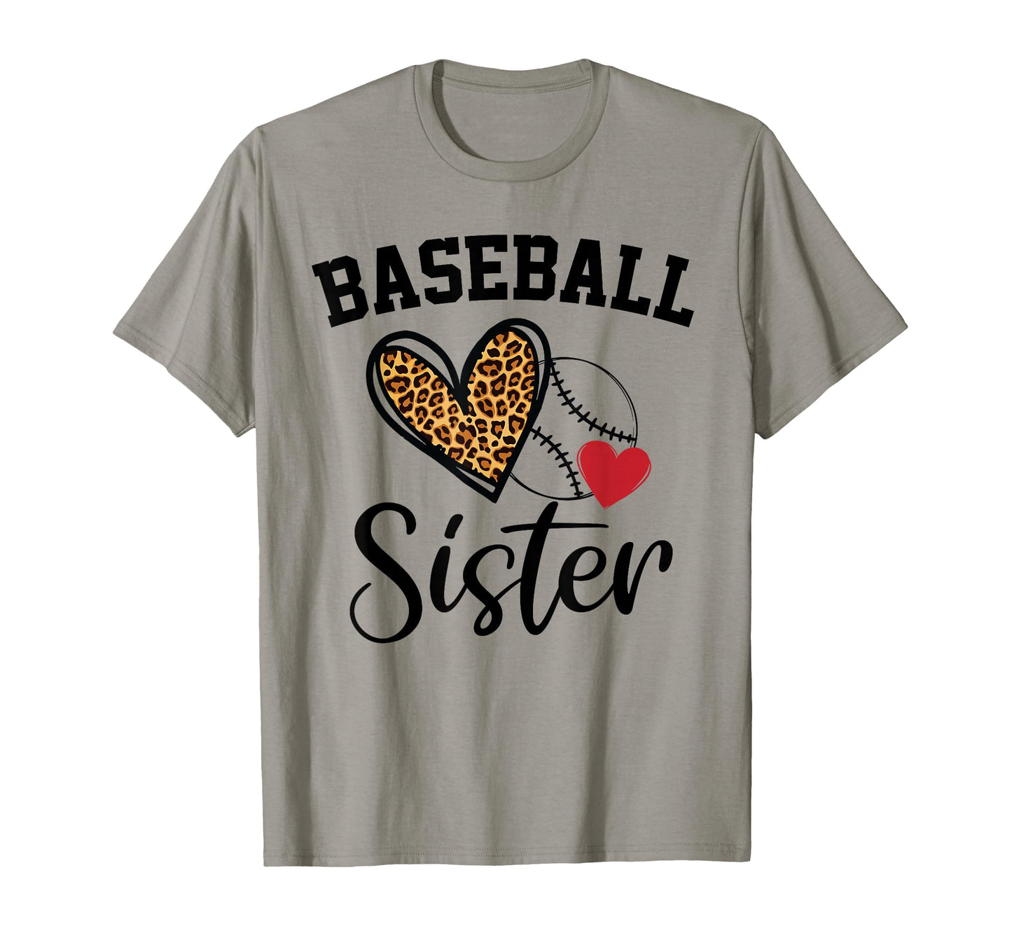 Baseball Sister Leopard Heart Funny T-Shirt - Trendy Graphic Unisex - T-Shirt, Sweatshirt, Hoodie