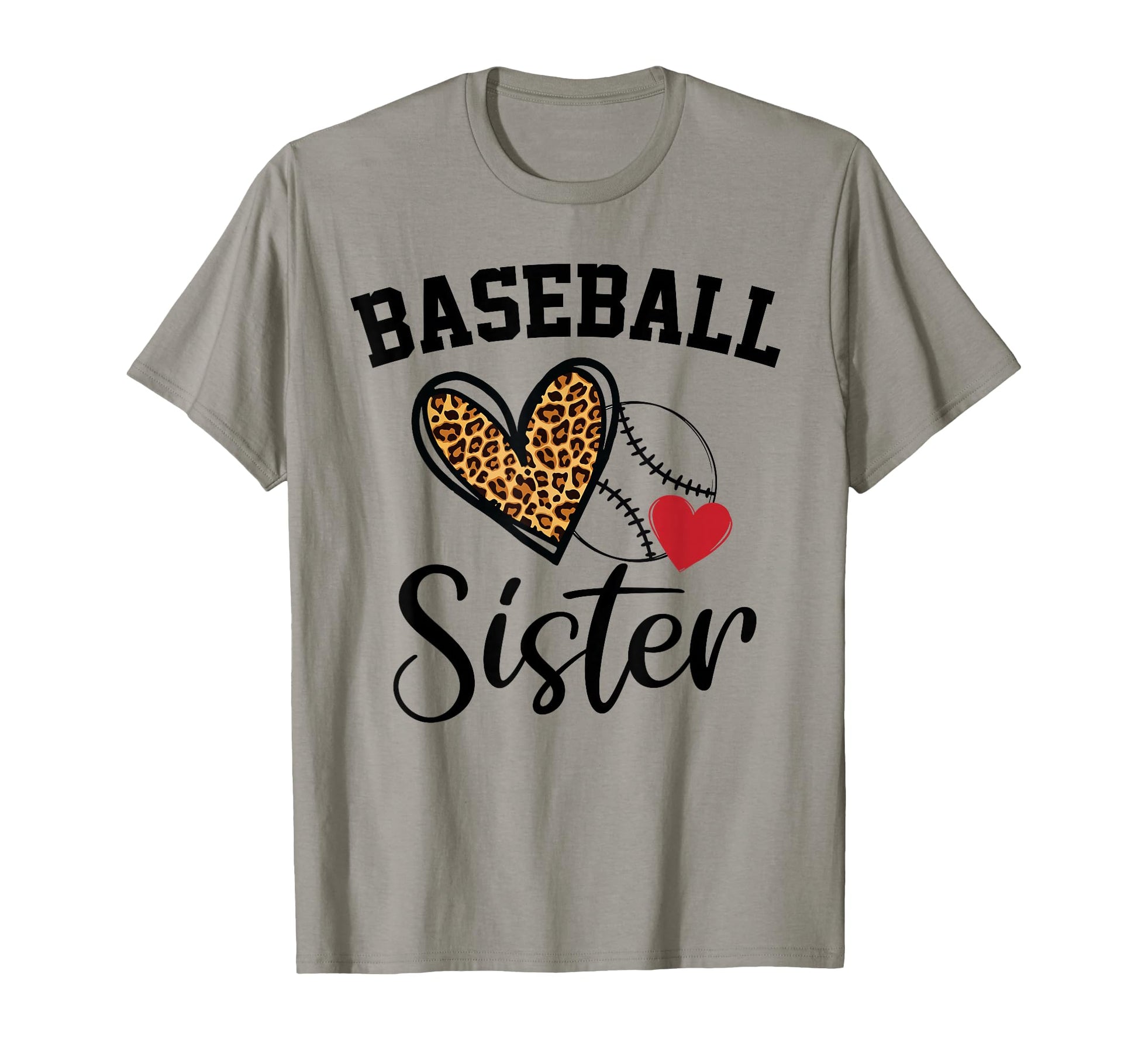 Baseball Sister Leopard Heart Funny T-Shirt - Trendy Graphic Unisex - T-Shirt, Sweatshirt, Hoodie