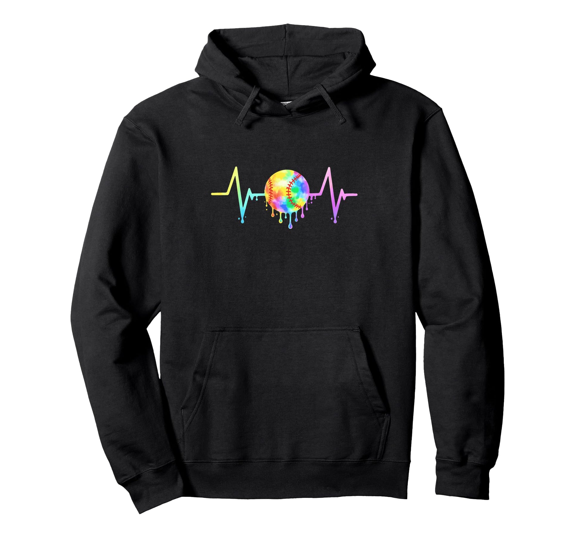 Baseball Softball Heartbeat Hoodie - Casual Everyday Wear Men Women - T-Shirt, Sweatshirt, Hoodie