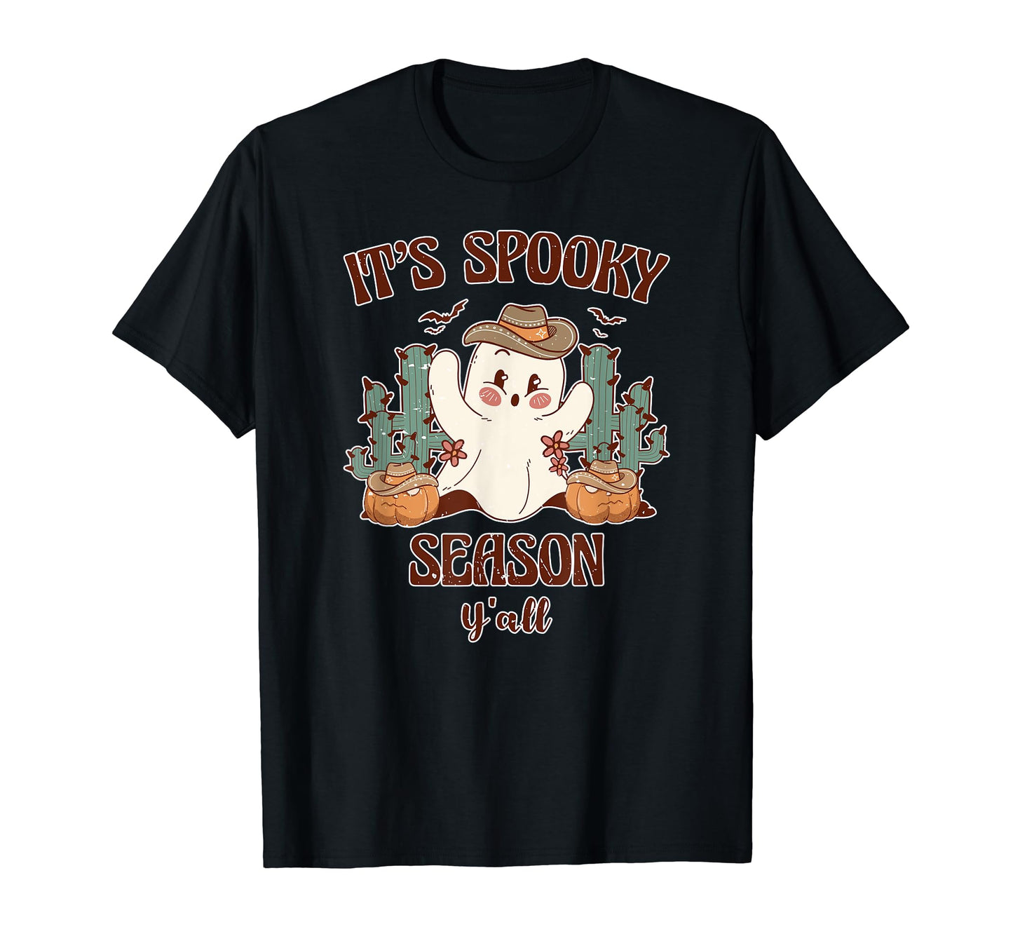 Spooky Season Western Ghost Cowboy Hat T-Shirt - Graphic Print Unisex - T-Shirt, Sweatshirt, Hoodie