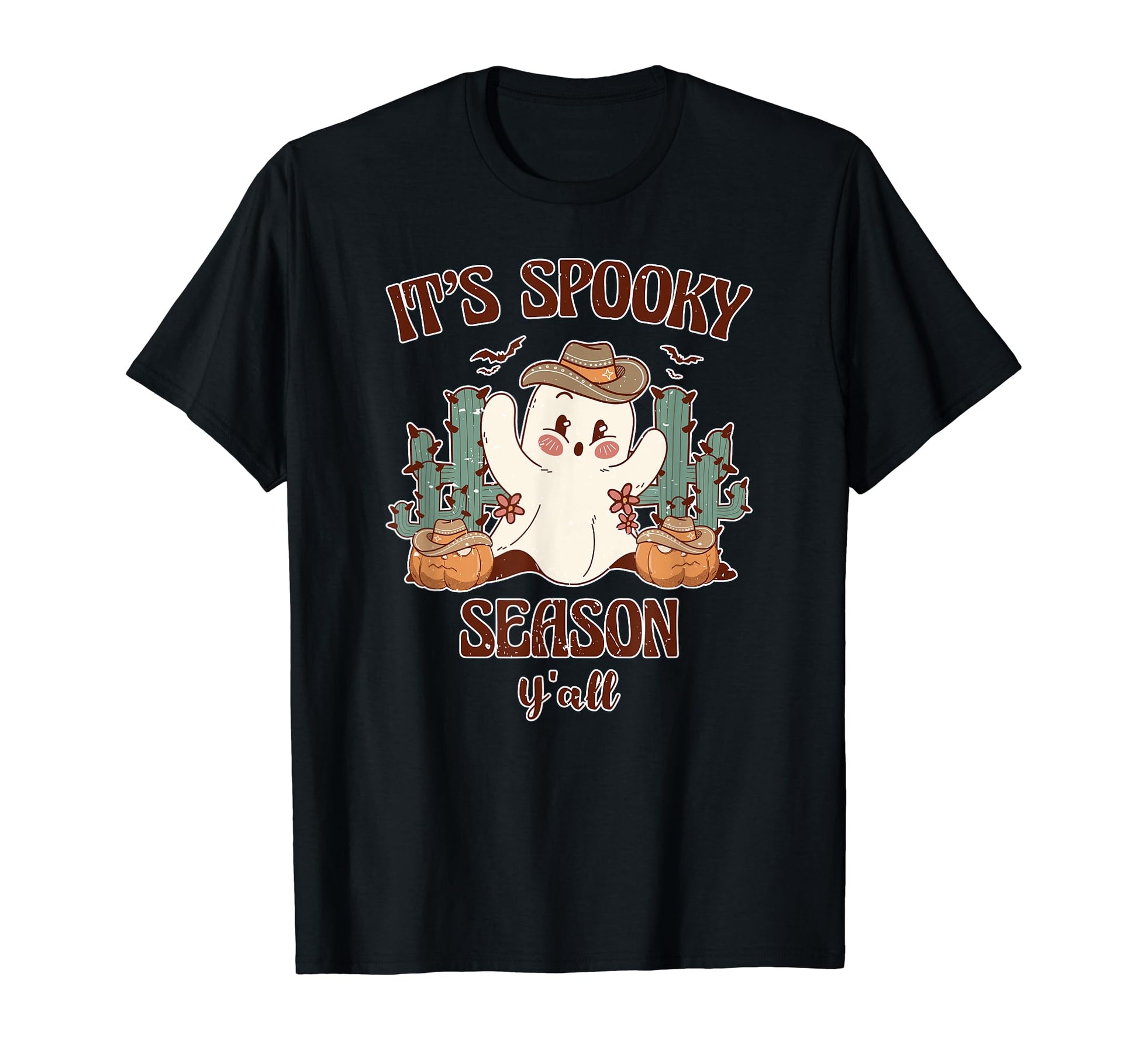 Spooky Season Western Ghost Cowboy Hat T-Shirt - Graphic Print Unisex - T-Shirt, Sweatshirt, Hoodie