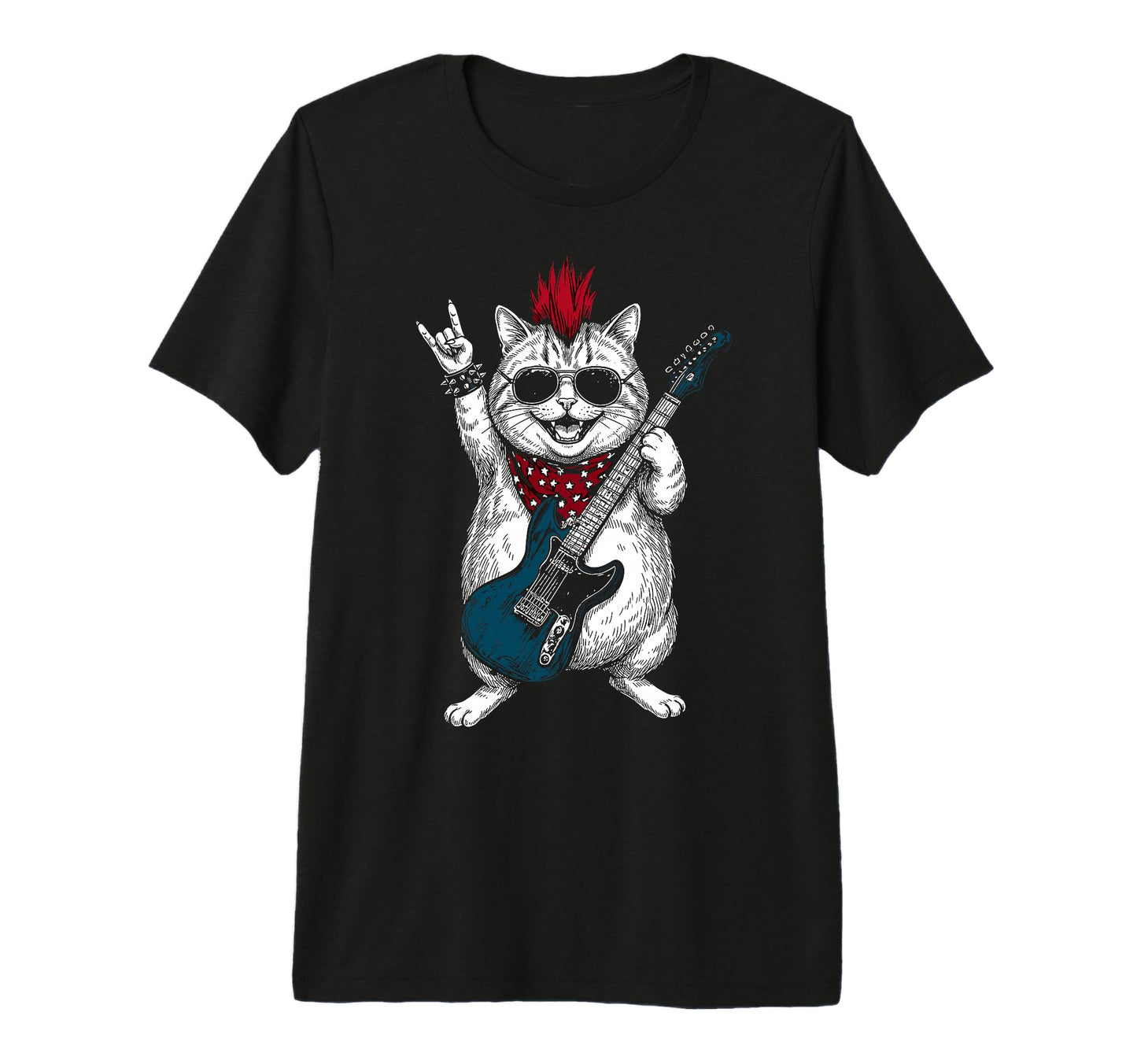 Funny Fatty Cat Playing Guitar Usa T-Shirt - Novelty Apparel Men Women - T-Shirt, Sweatshirt, Hoodie