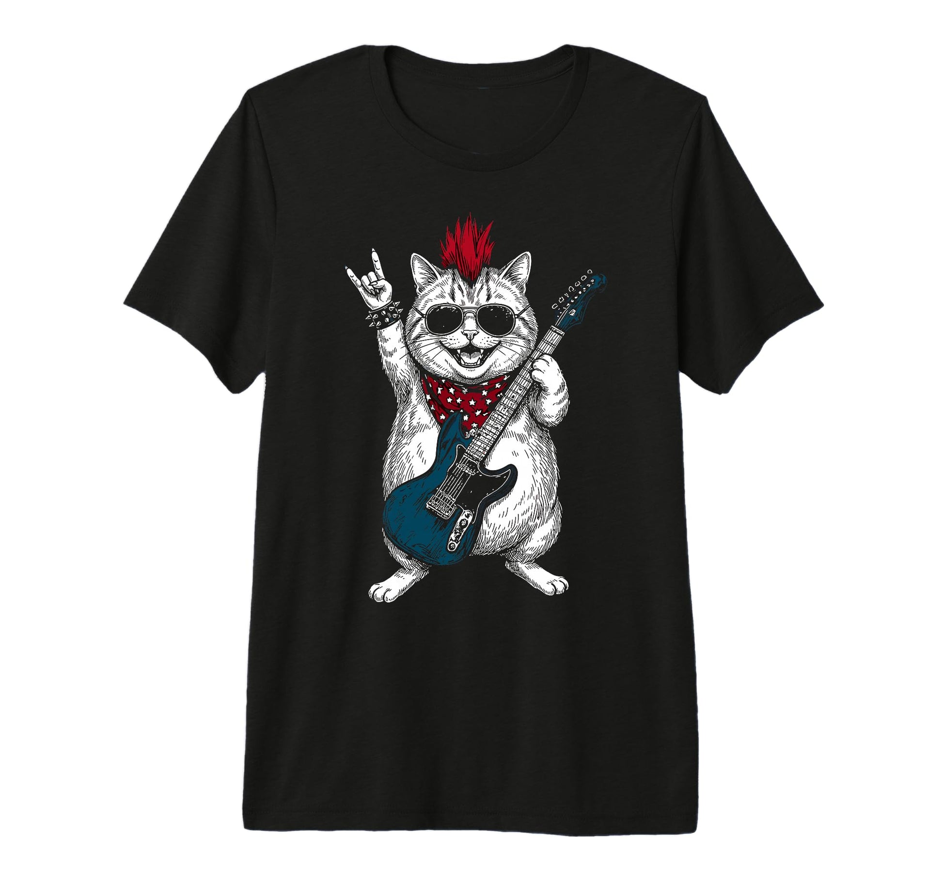 Funny Fatty Cat Playing Guitar Usa T-Shirt - Novelty Apparel Men Women - T-Shirt, Sweatshirt, Hoodie