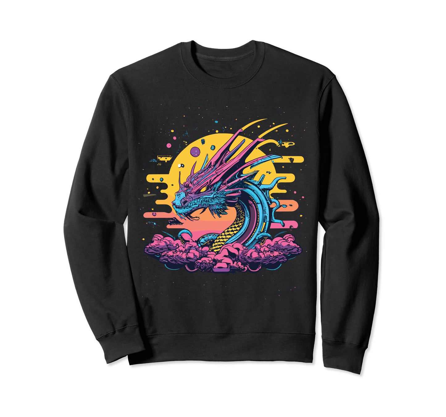Dragon Techno Vaporwave Anime Sweatshirt - Custom Art Print Men Women - T-Shirt, Sweatshirt, Hoodie