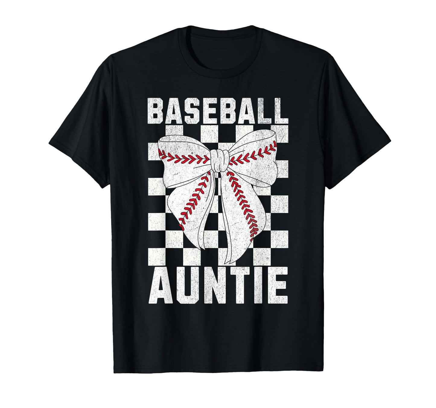 Baseball Aunt Coquette Bow Checkered T-Shirt - Minimalist Print Unisex - T-Shirt, Sweatshirt, Hoodie