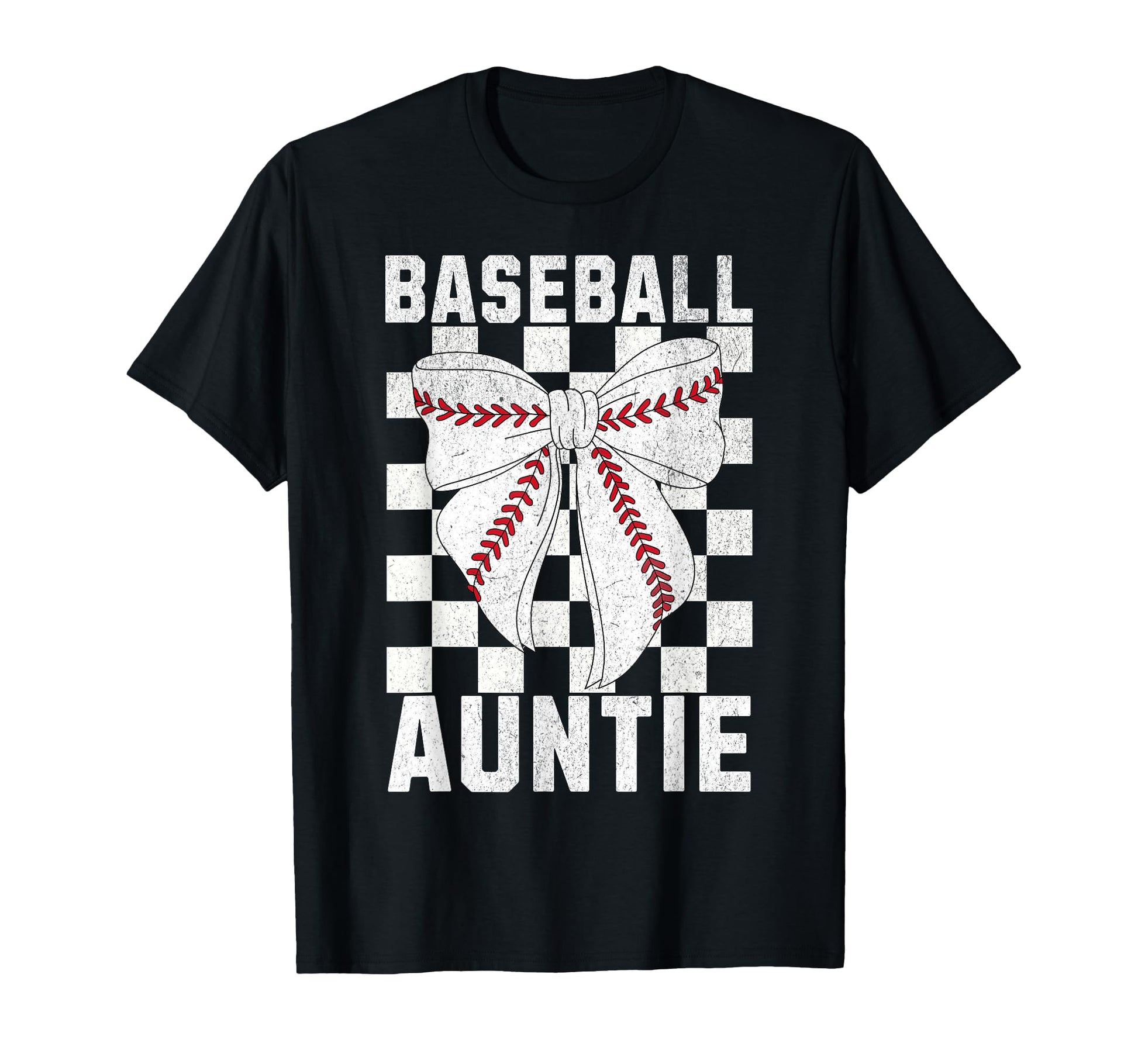 Baseball Aunt Coquette Bow Checkered T-Shirt - Minimalist Print Unisex - T-Shirt, Sweatshirt, Hoodie