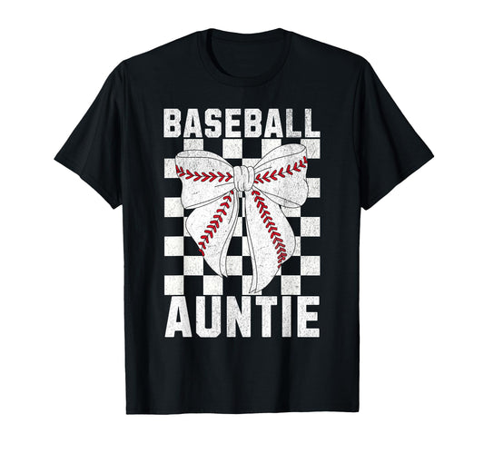 Baseball Aunt Coquette Bow Checkered T-Shirt - Minimalist Print Unisex - T-Shirt, Sweatshirt, Hoodie