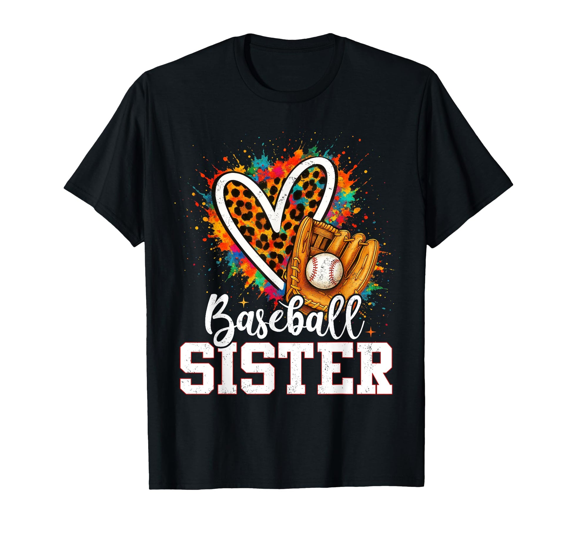 Baseball Sister Leopard Heart Colorful T-Shirt - Minimalist Print Unisex - T-Shirt, Sweatshirt, Hoodie