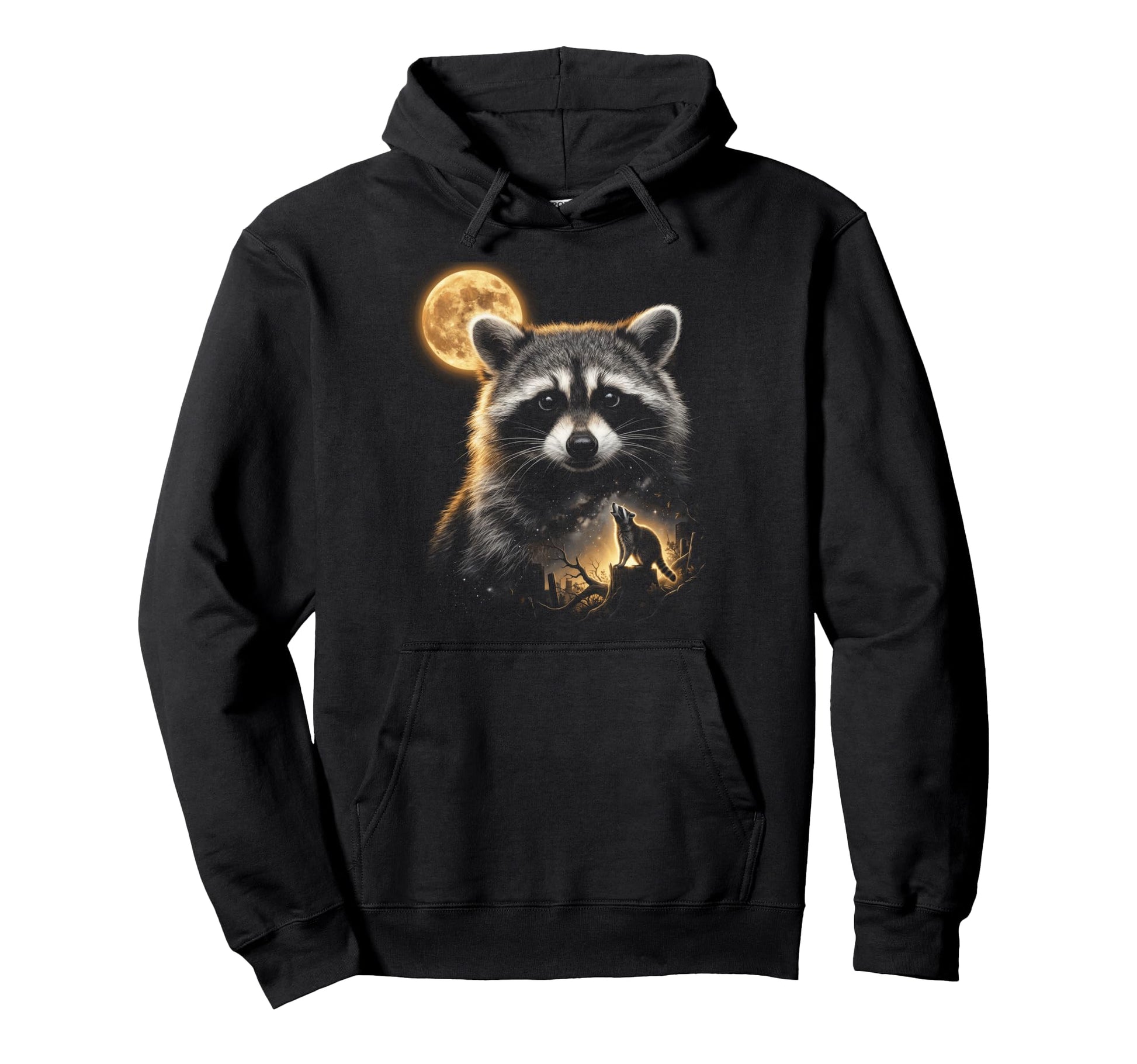 90S Raccoon Howling Moon Y2K Aesthetic Hoodie - Casual Everyday Wear Unisex - T-Shirt, Sweatshirt, Hoodie
