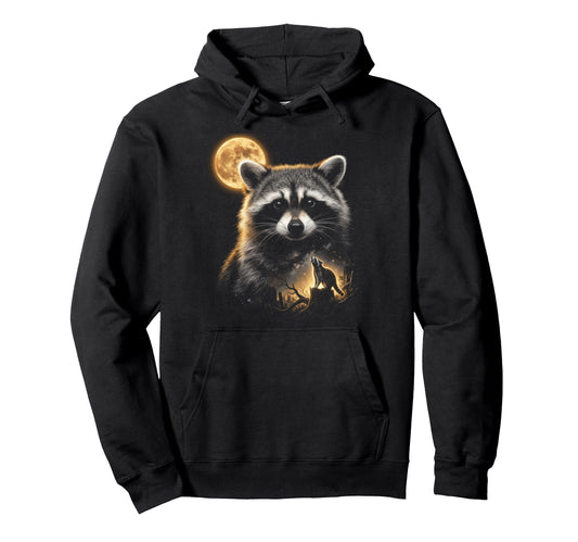 90S Raccoon Howling Moon Y2K Aesthetic Hoodie - Casual Everyday Wear Unisex - T-Shirt, Sweatshirt, Hoodie