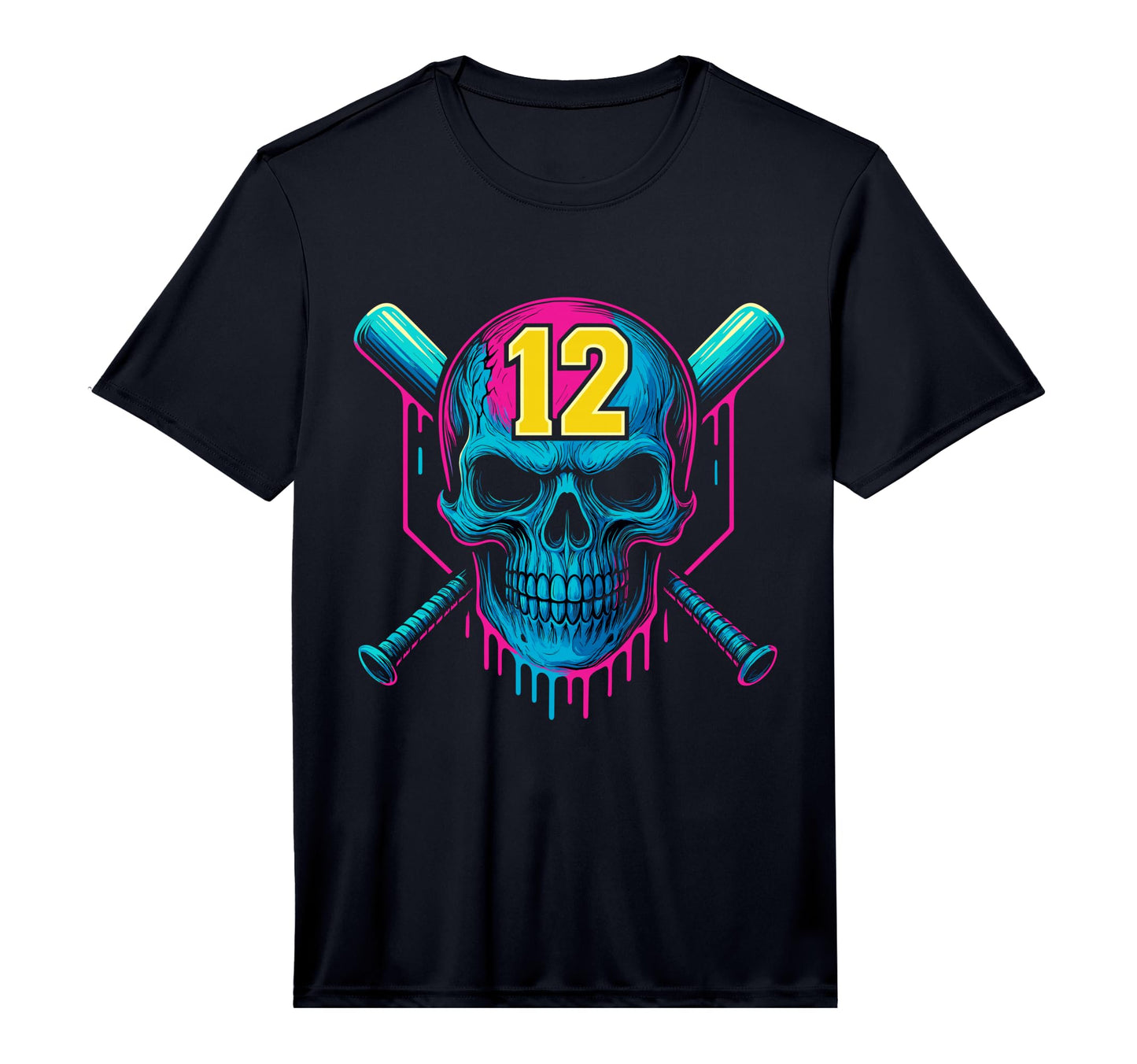 Mens Baseball Skull Drip 12Th T-Shirt - Casual Everyday Wear Unisex - T-Shirt, Sweatshirt, Hoodie