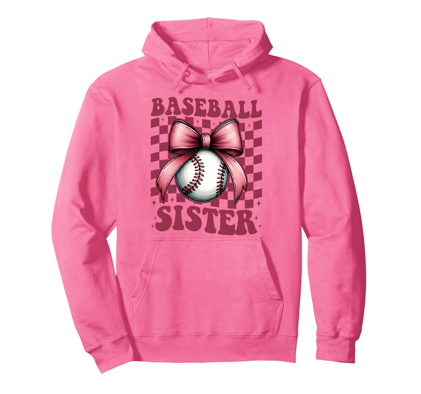 Baseball Sister Baseball Coquette Bow Hoodie - Unique Graphic Unisex - T-Shirt, Sweatshirt, Hoodie