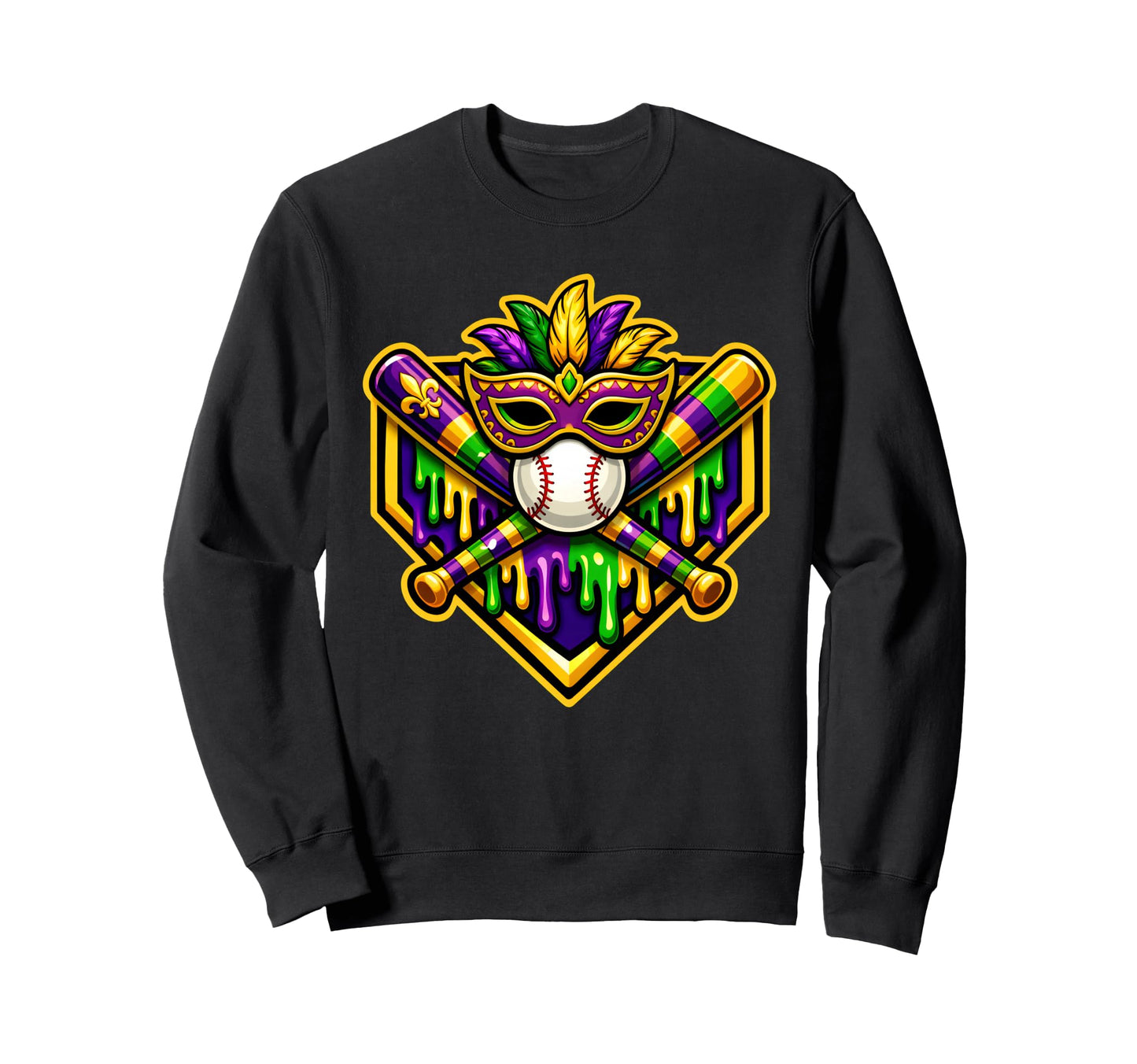 Mardi Gras Baseball Party Sweatshirt - Casual Everyday Wear Men Women - T-Shirt, Sweatshirt, Hoodie