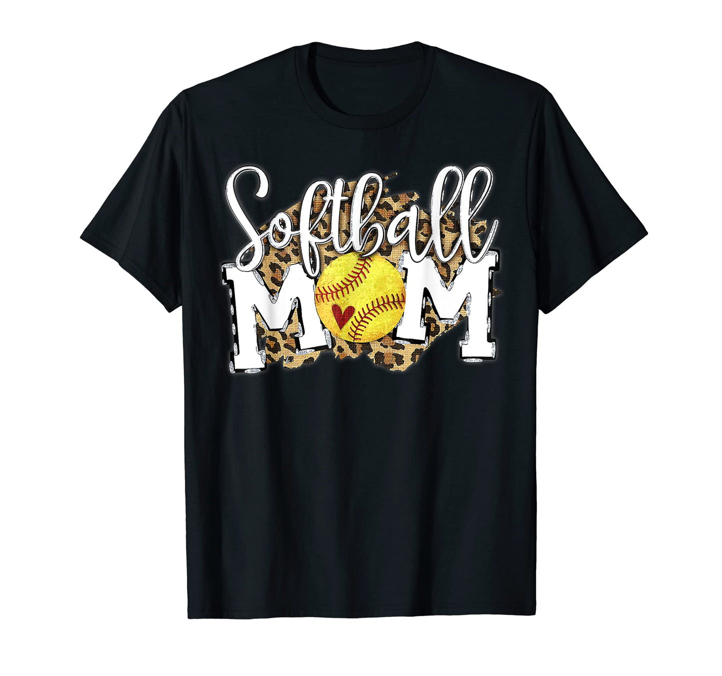 Softball Mom Leopard Funny Baseball T-Shirt - Minimalist Print for Adults - T-Shirt, Sweatshirt, Hoodie