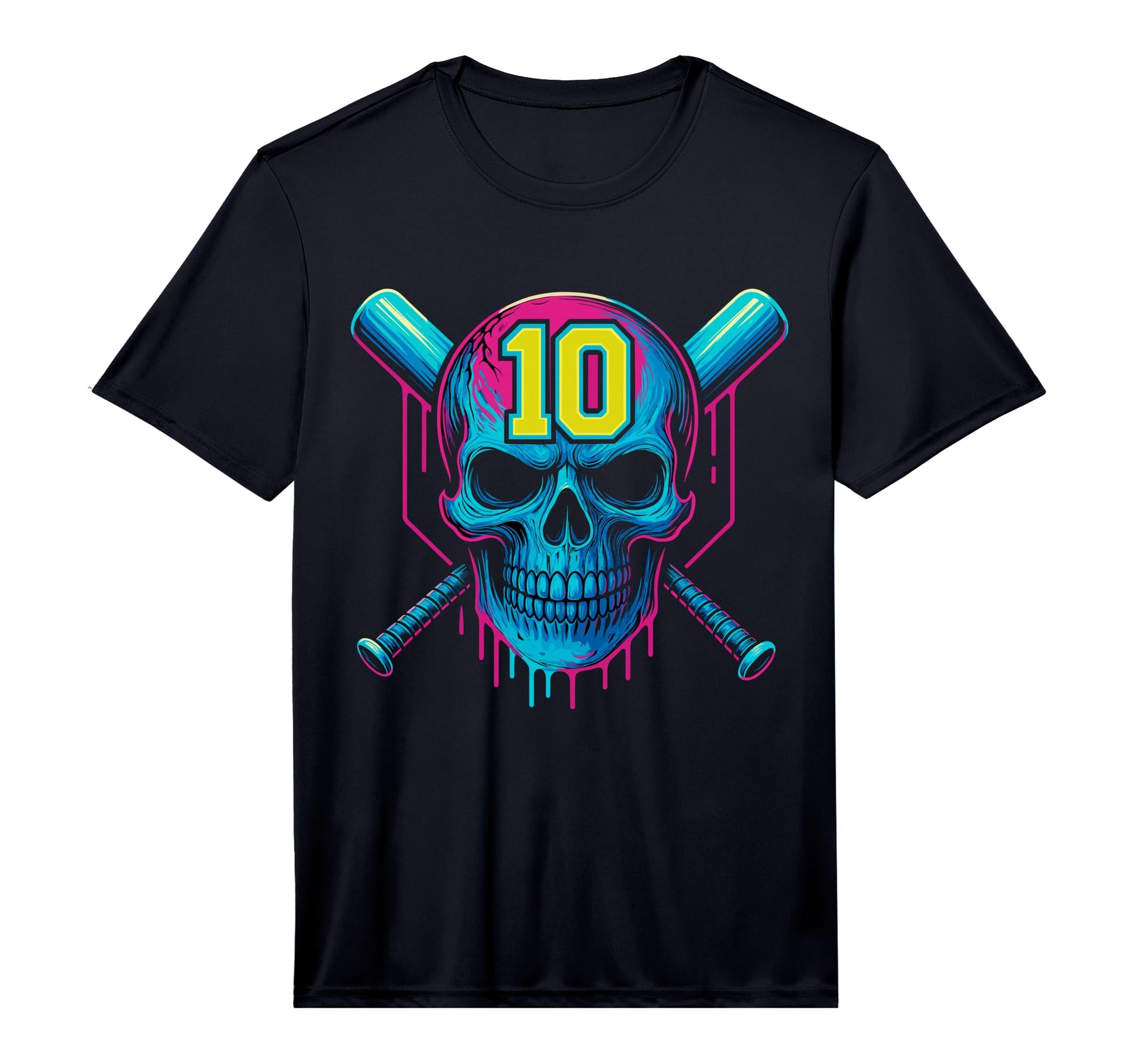 Mens Baseball Skull Drip 10Th Birthday 10 T-Shirt - Unique Graphic Unisex - T-Shirt, Sweatshirt, Hoodie