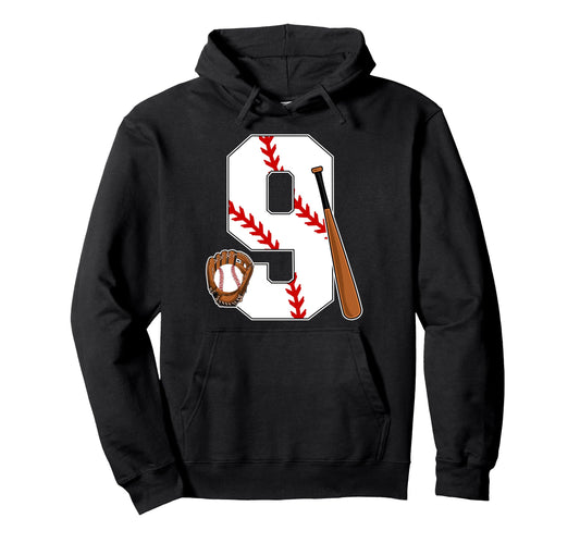 9Th Birthday Baseball Nine Year Old Hoodie - Custom Art Print Men Women - T-Shirt, Sweatshirt, Hoodie