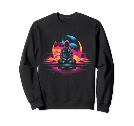 80S Synthwave Space Meditation Sweatshirt - Novelty Apparel Unisex - T-Shirt, Sweatshirt, Hoodie