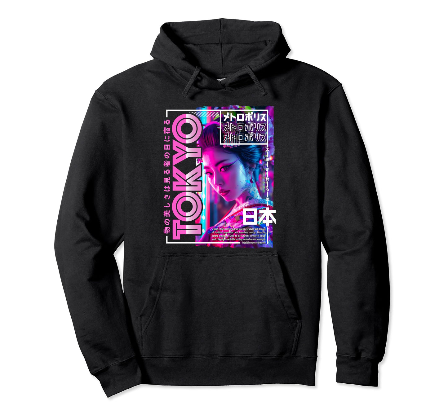 Tokyo City 80S Synthwave Geisha Japan Hoodie - Streetwear Style Unisex - T-Shirt, Sweatshirt, Hoodie