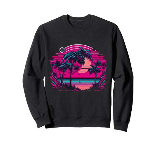 80S Vaporwave Palm Tree Tropical Sweatshirt - Custom Art Print for Adults - T-Shirt, Sweatshirt, Hoodie