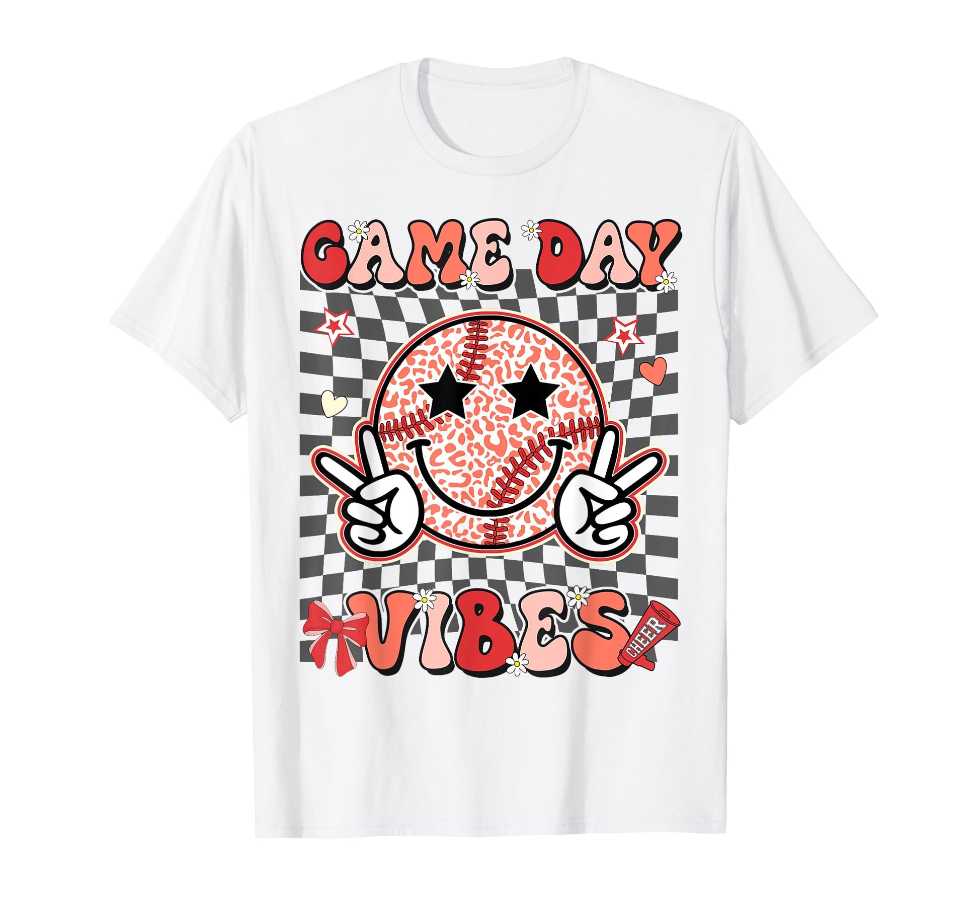 Game Day Vibes Leopard Checkered Baseball T-Shirt - Custom Art Print Unisex - T-Shirt, Sweatshirt, Hoodie
