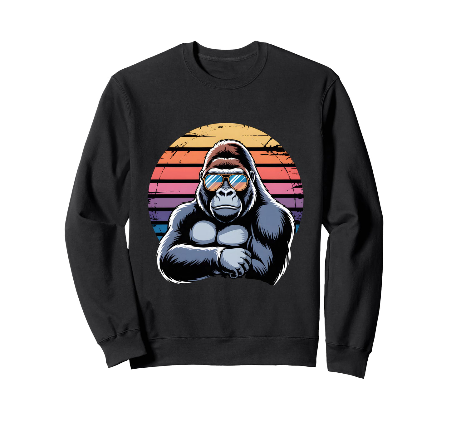 Silverback Gorilla Sunset 80S Sweatshirt - Streetwear Style for Adults - T-Shirt, Sweatshirt, Hoodie
