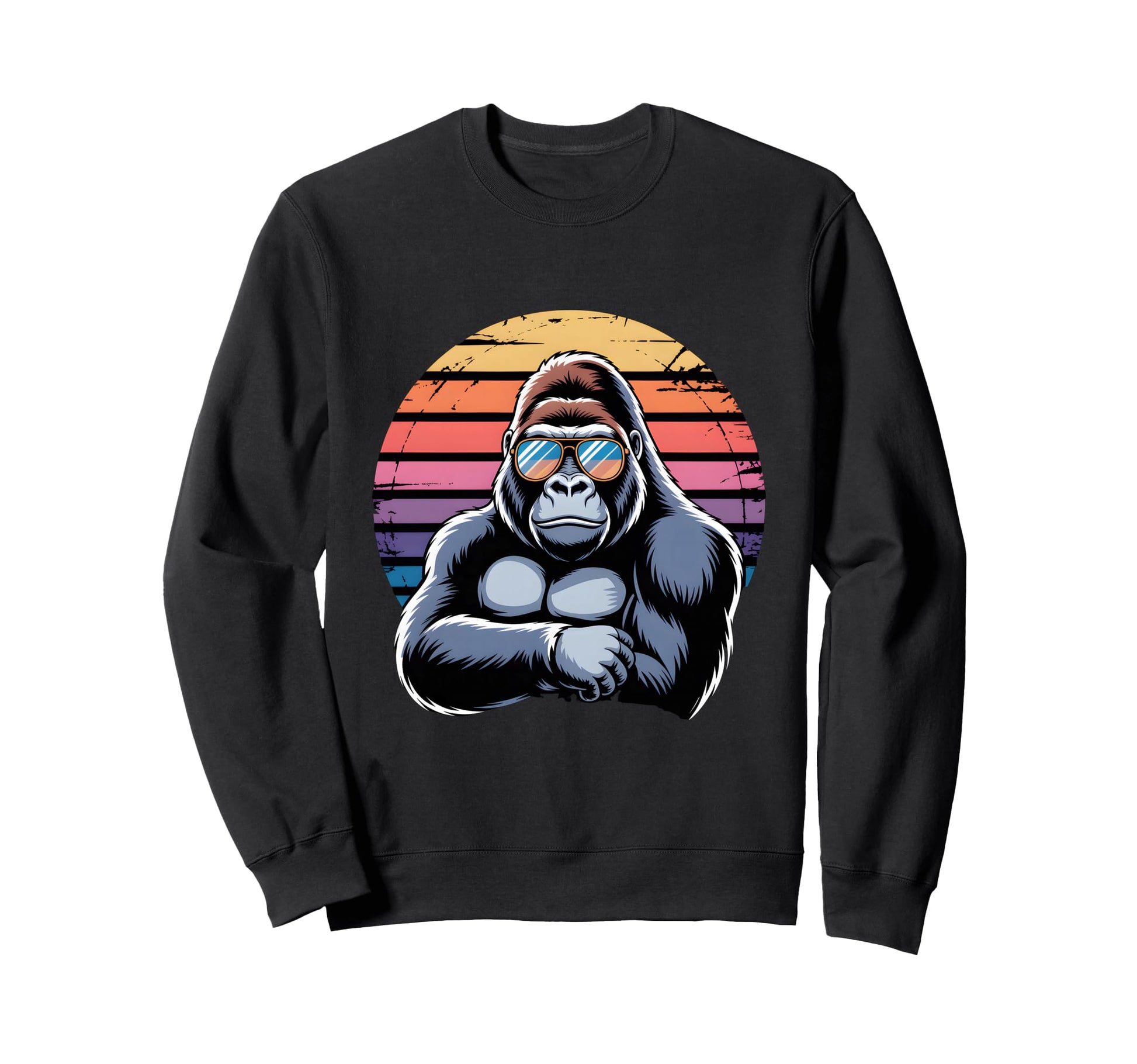 Silverback Gorilla Sunset 80S Sweatshirt - Streetwear Style for Adults - T-Shirt, Sweatshirt, Hoodie