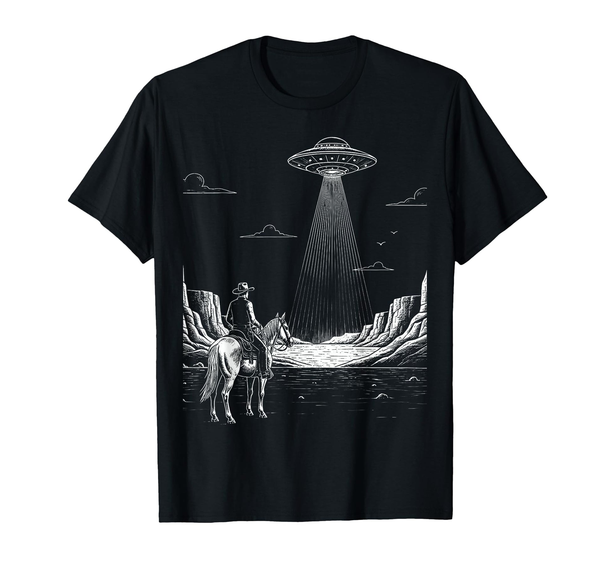 Cowboy Ufo Encounter Western T-Shirt - Casual Everyday Wear Men Women - T-Shirt, Sweatshirt, Hoodie