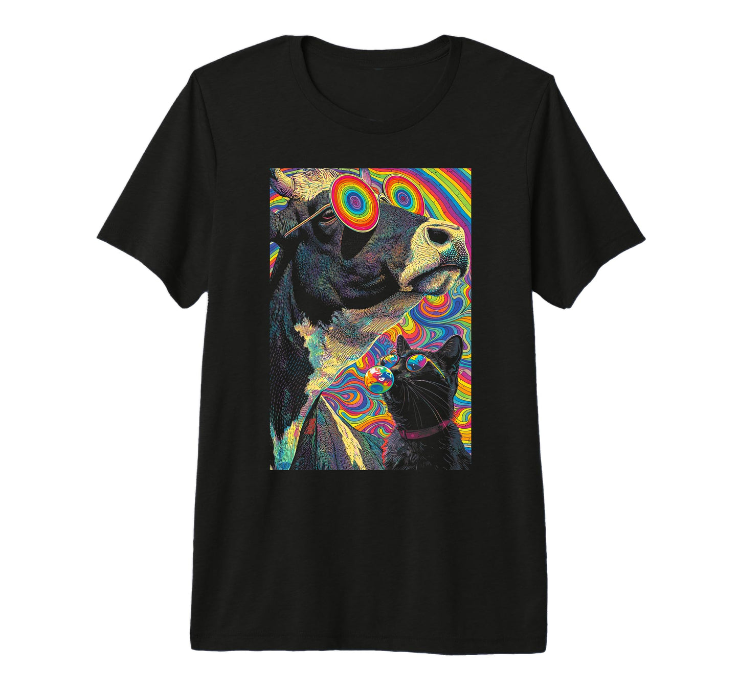 Psychedelic Cow Cat Rainbow Eyeglasses T-Shirt - Streetwear Style Unisex - T-Shirt, Sweatshirt, Hoodie