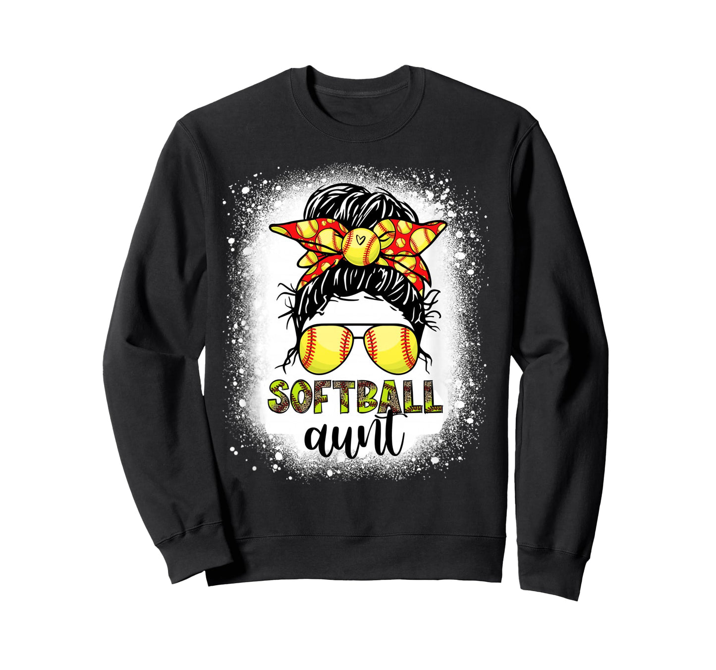 Softball Aunt Messy Bun Leopard Sweatshirt - Aesthetic Graphic Men Women - T-Shirt, Sweatshirt, Hoodie