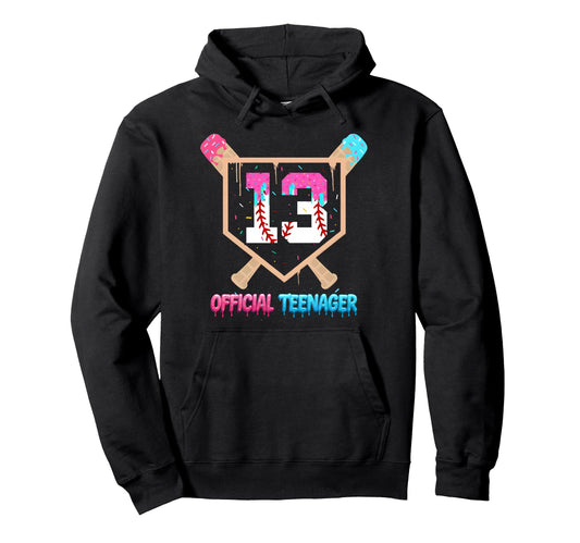 Baseball 13 Year Ice Cream Drip 13Th Hoodie - Graphic Print for Adults - T-Shirt, Sweatshirt, Hoodie