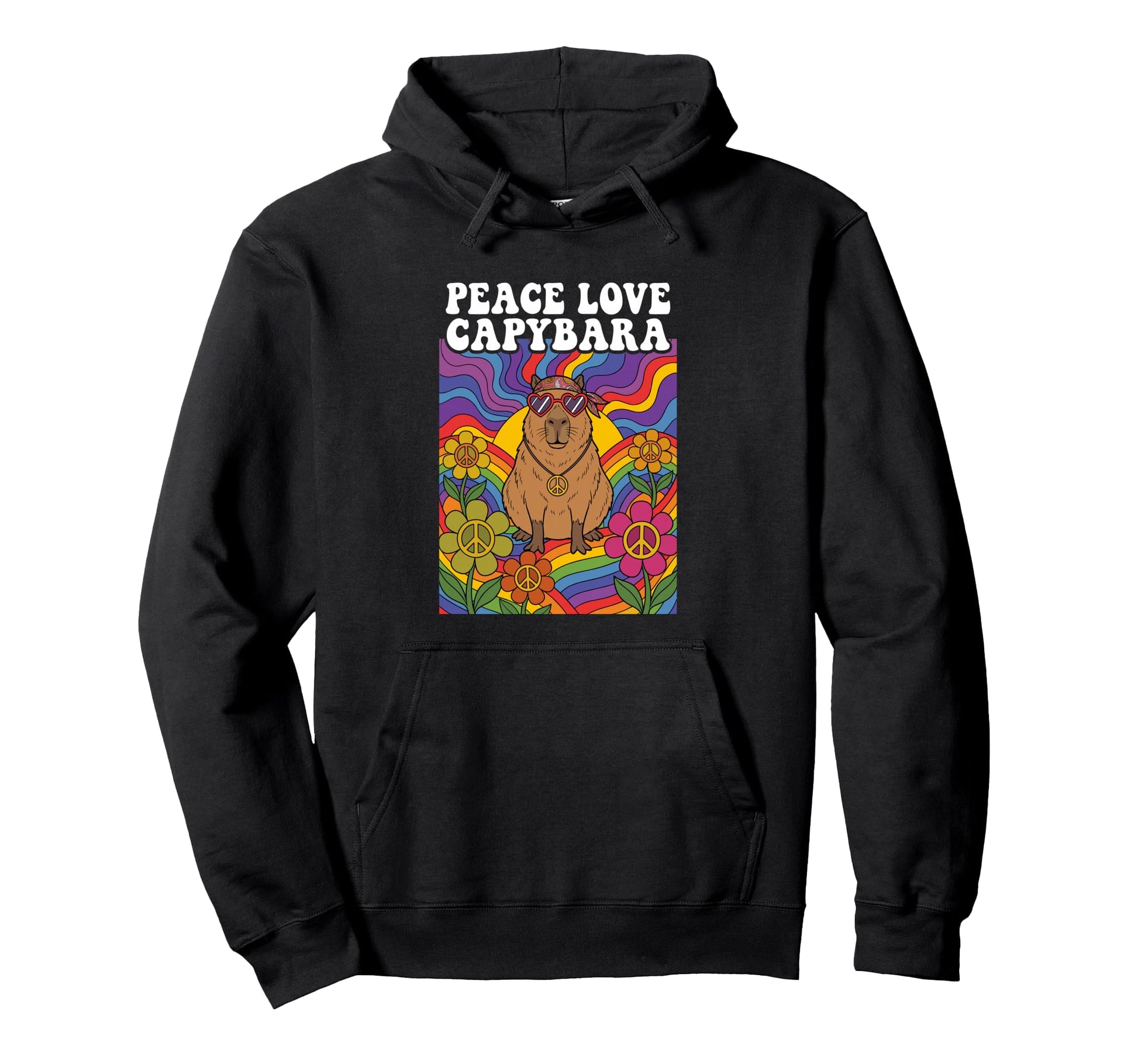 Hippie Capybara 60S 70S Peace Sign Hoodie - Streetwear Style Unisex - T-Shirt, Sweatshirt, Hoodie