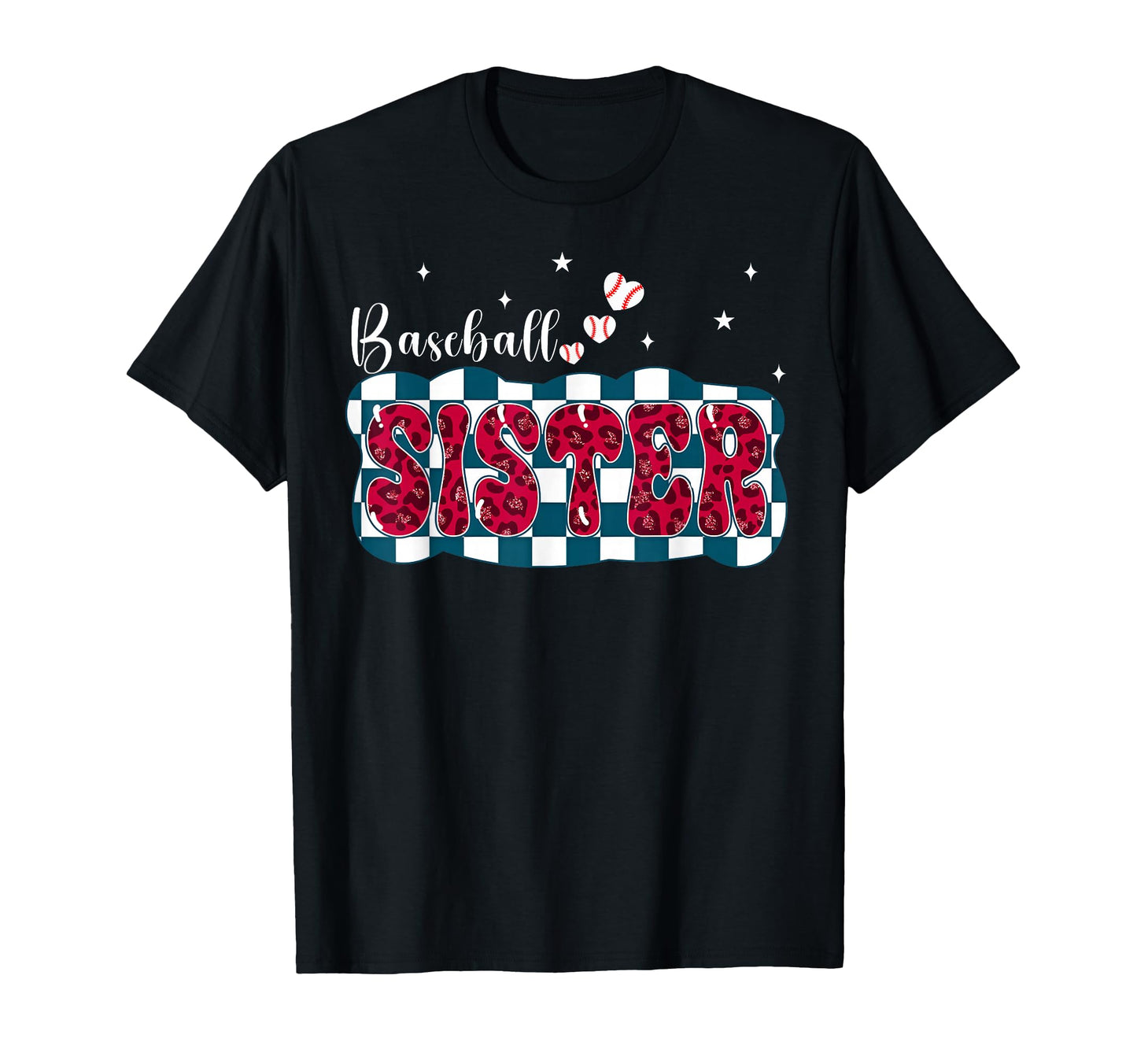 Baseball Sister Leopard Checkerboard T-Shirt - Graphic Print for Adults - T-Shirt, Sweatshirt, Hoodie