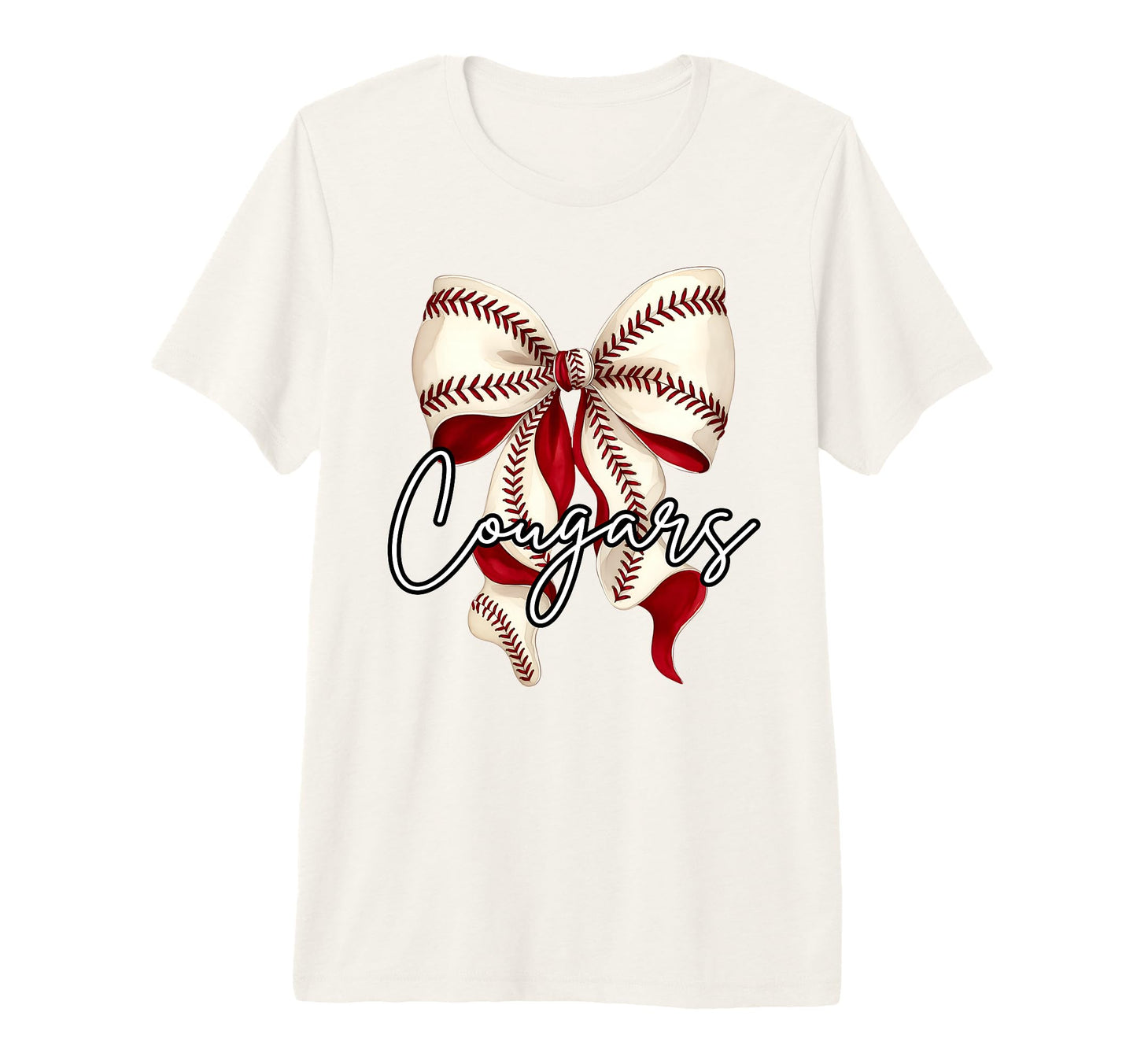 Cougars Baseball Mom Coquette Bow T-Shirt - Novelty Apparel for Adults - T-Shirt, Sweatshirt, Hoodie