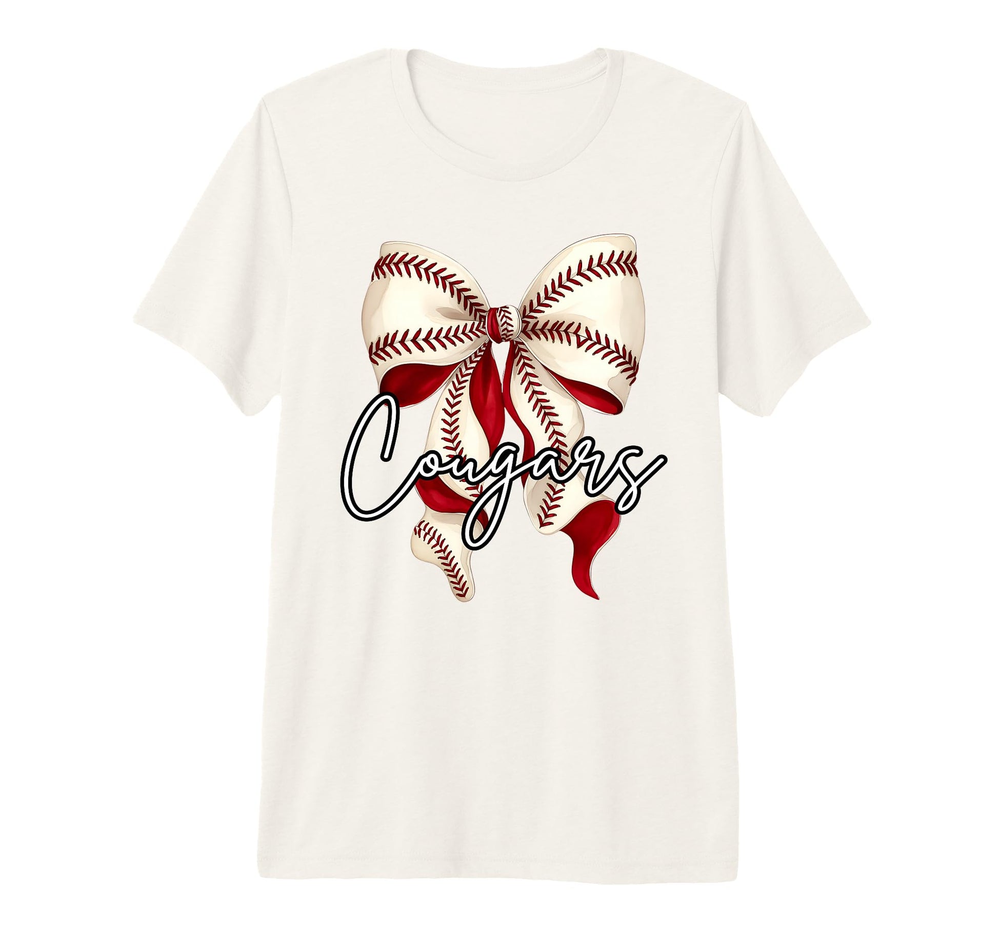 Cougars Baseball Mom Coquette Bow T-Shirt - Novelty Apparel for Adults - T-Shirt, Sweatshirt, Hoodie