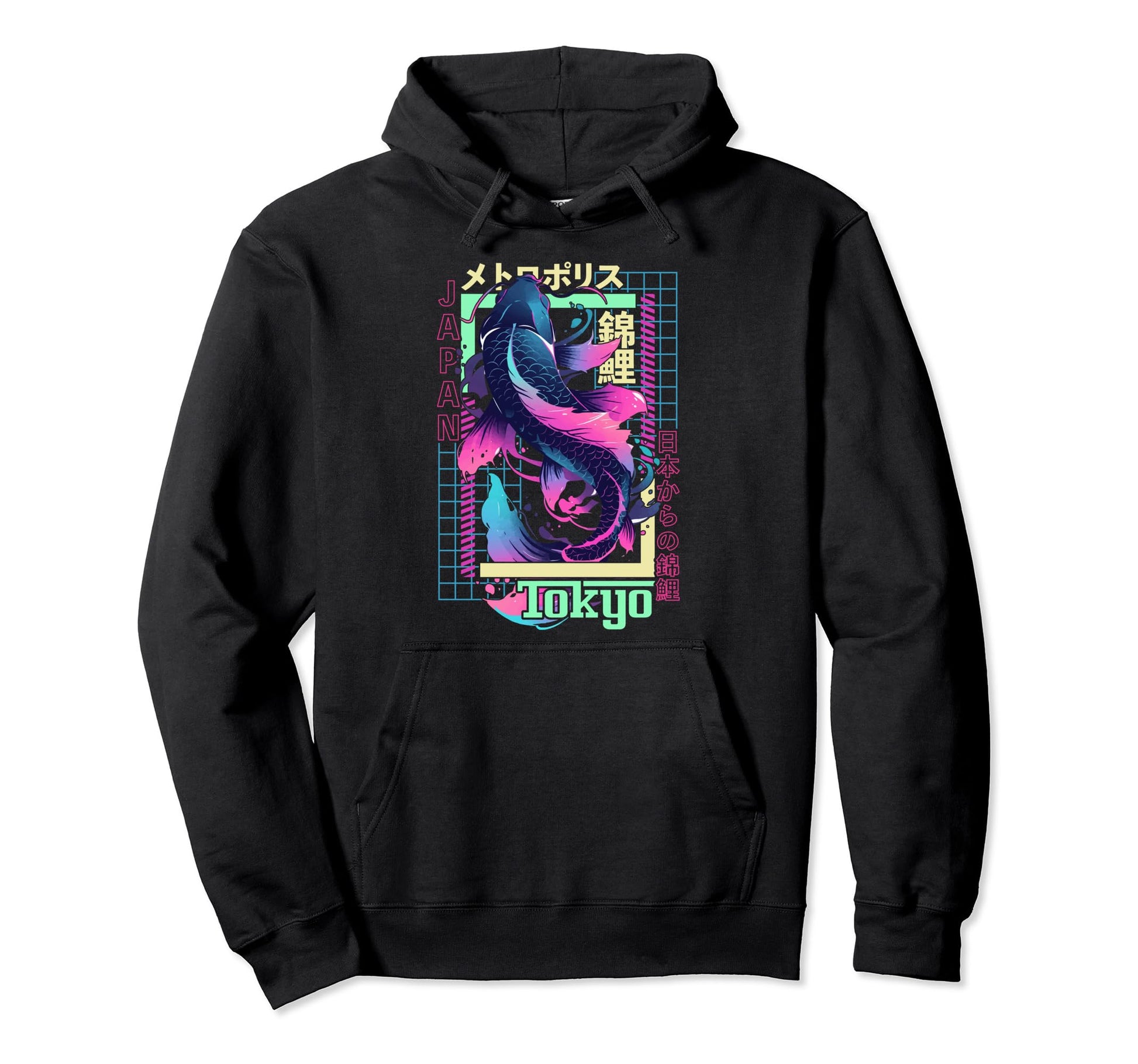 Tokyo City Synthwave 80S Koi Carp Asian Hoodie - Trendy Graphic Men Women - T-Shirt, Sweatshirt, Hoodie