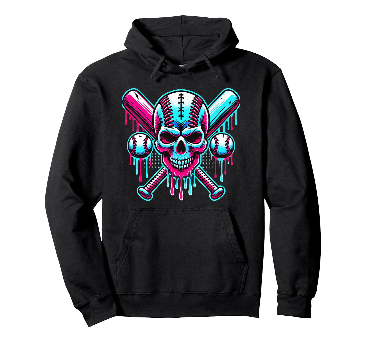 Baseball Skull Drip Ice Cream Dripping Hoodie - Custom Art Print Men Women - T-Shirt, Sweatshirt, Hoodie