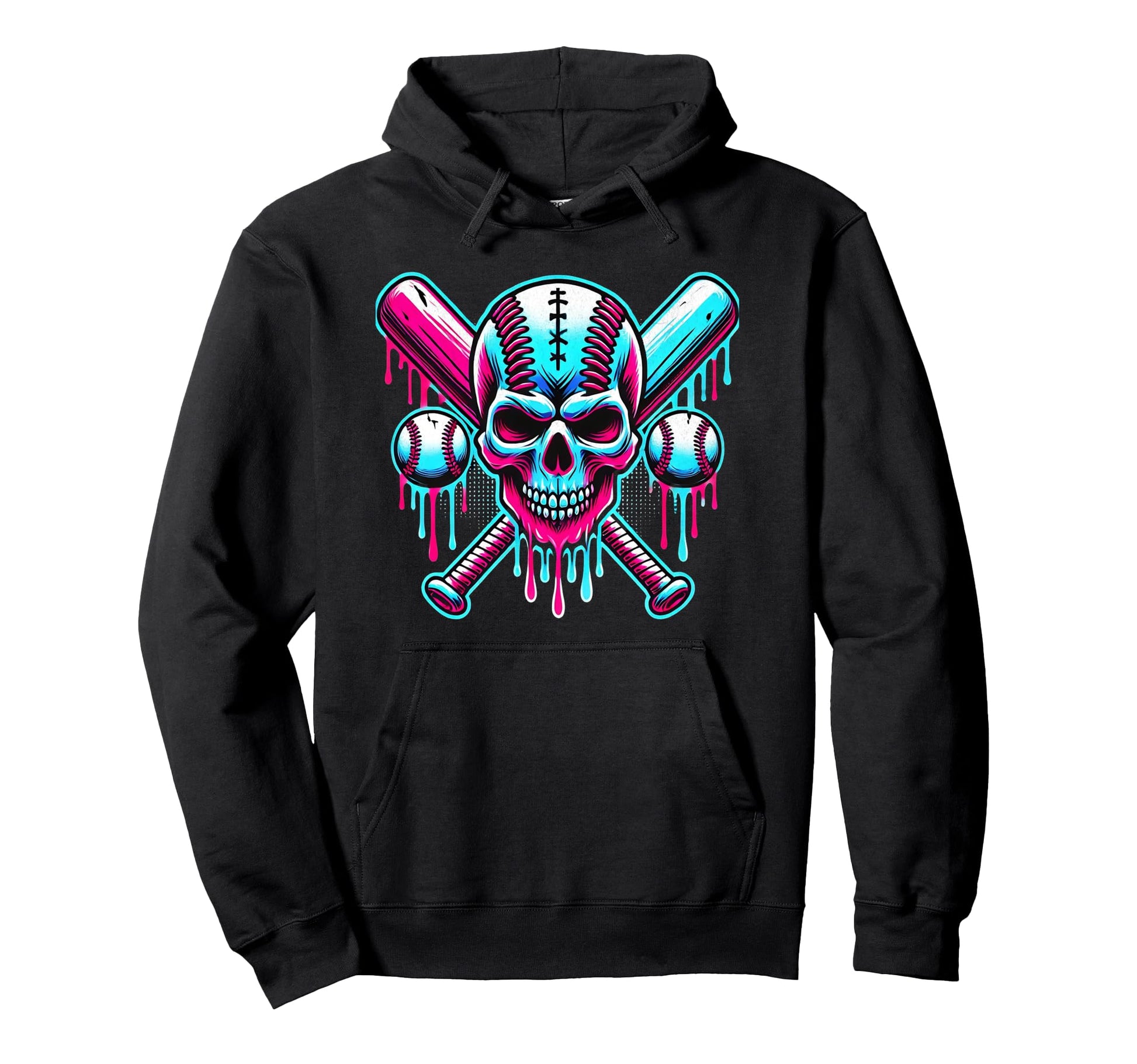 Baseball Skull Drip Ice Cream Dripping Hoodie - Custom Art Print Men Women - T-Shirt, Sweatshirt, Hoodie