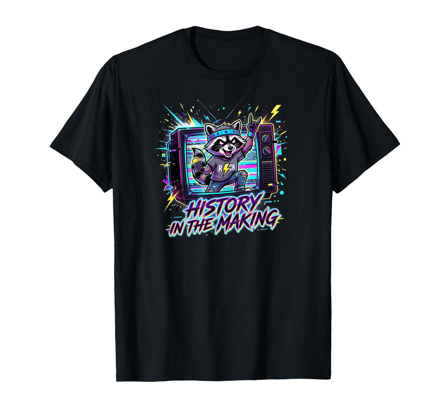 Raccoon Rocker Tv History Making T-Shirt - Minimalist Print Men Women - T-Shirt, Sweatshirt, Hoodie