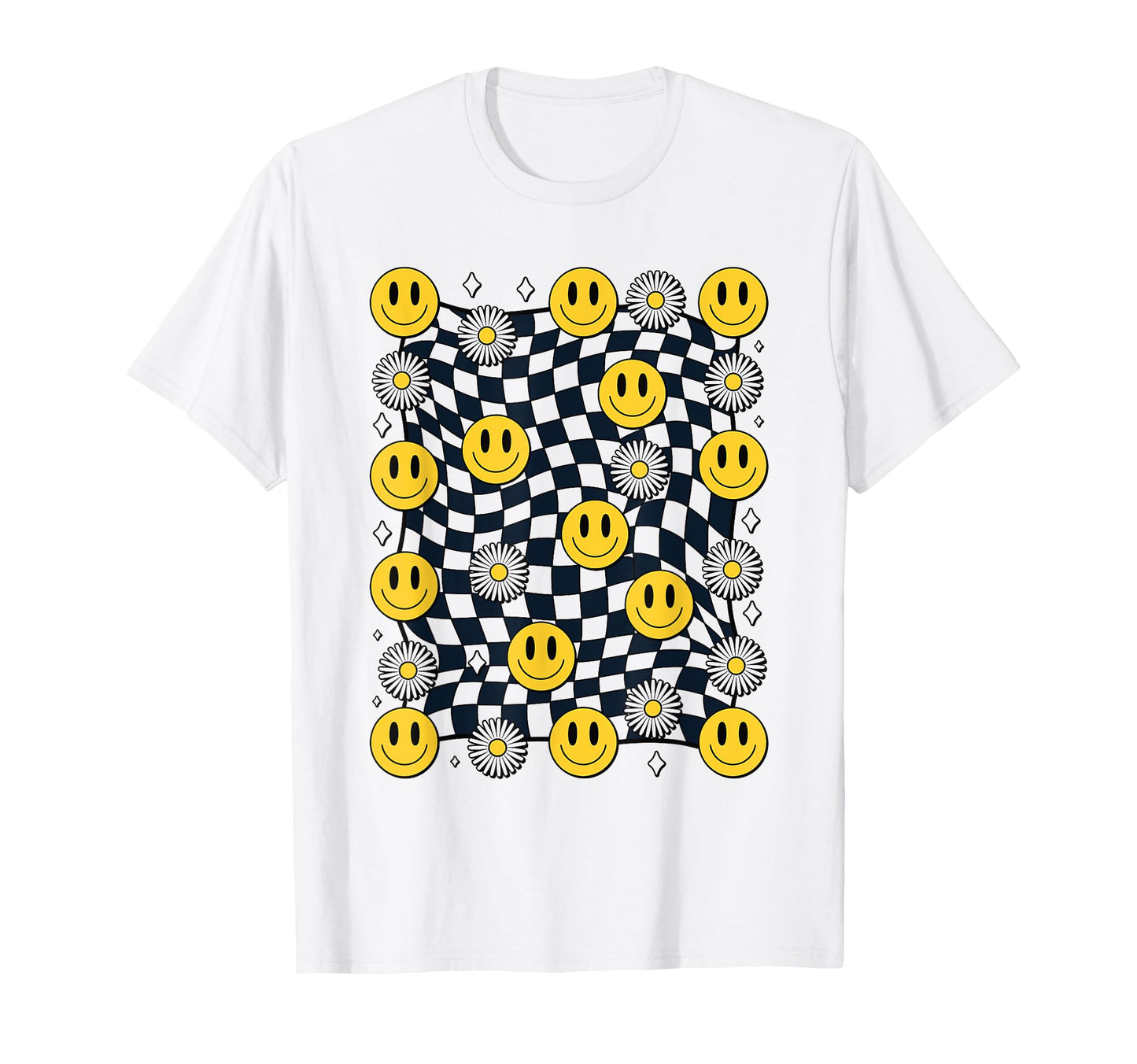 Warped Checkered Happy Face T-Shirt - Casual Everyday Wear for Adults - T-Shirt, Sweatshirt, Hoodie