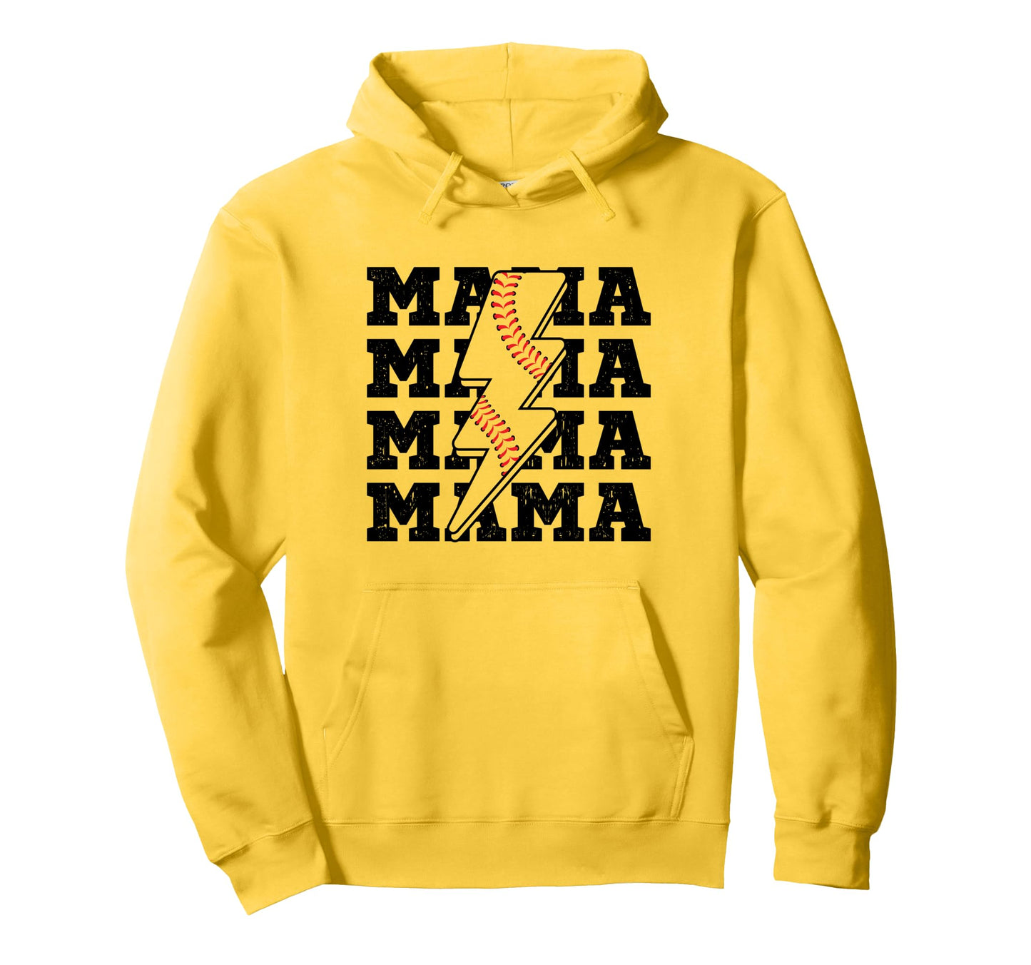 Baseball Mama Distressed Lightning Hoodie - Custom Art Print for Adults - T-Shirt, Sweatshirt, Hoodie