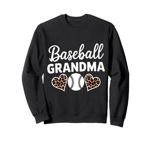Baseball Grandma Funny Leopard Heart Sweatshirt - Graphic Print Unisex - T-Shirt, Sweatshirt, Hoodie