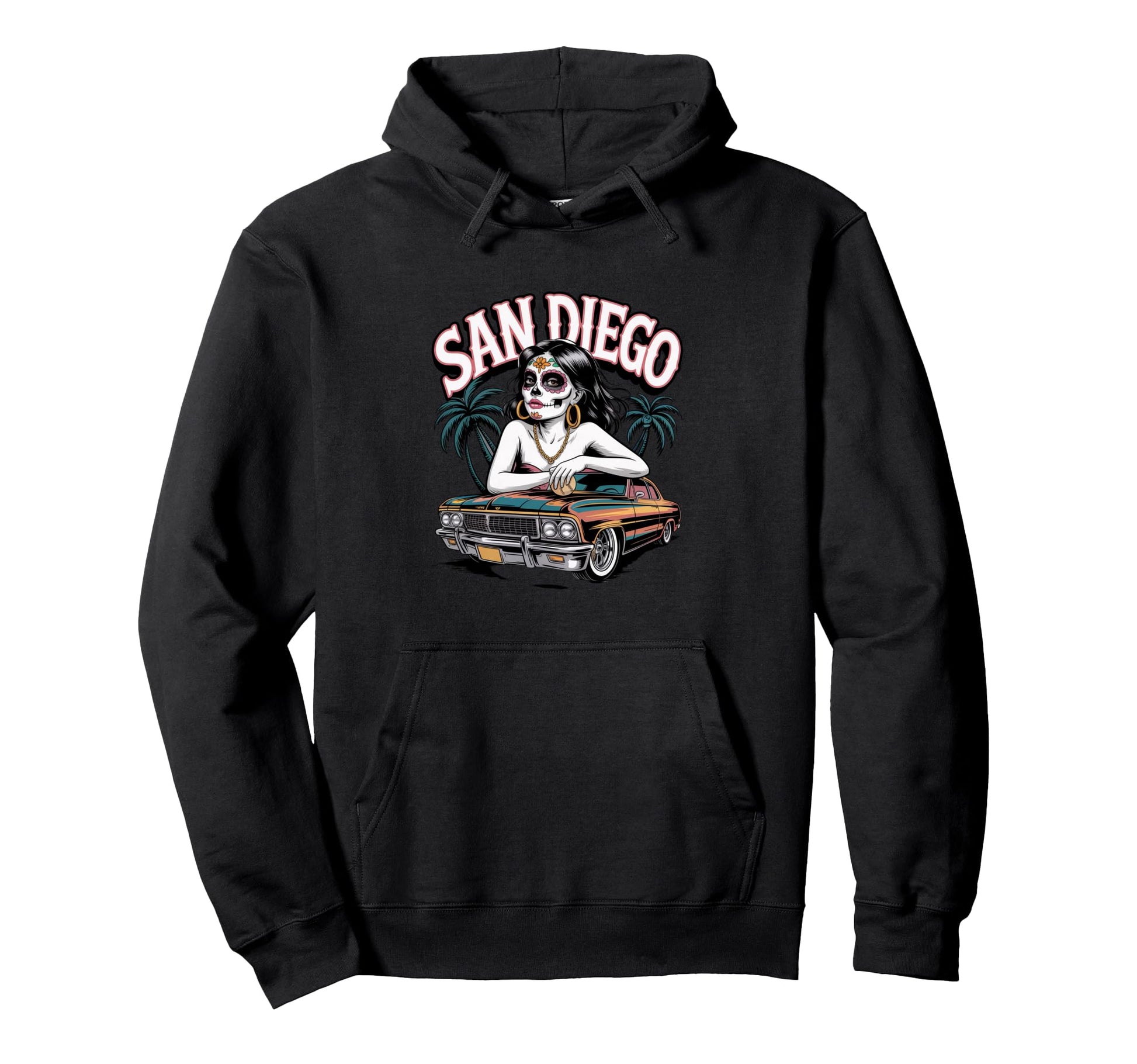 San Diego Sugar Skull Low Rider Hoodie - Streetwear Style Men Women - T-Shirt, Sweatshirt, Hoodie