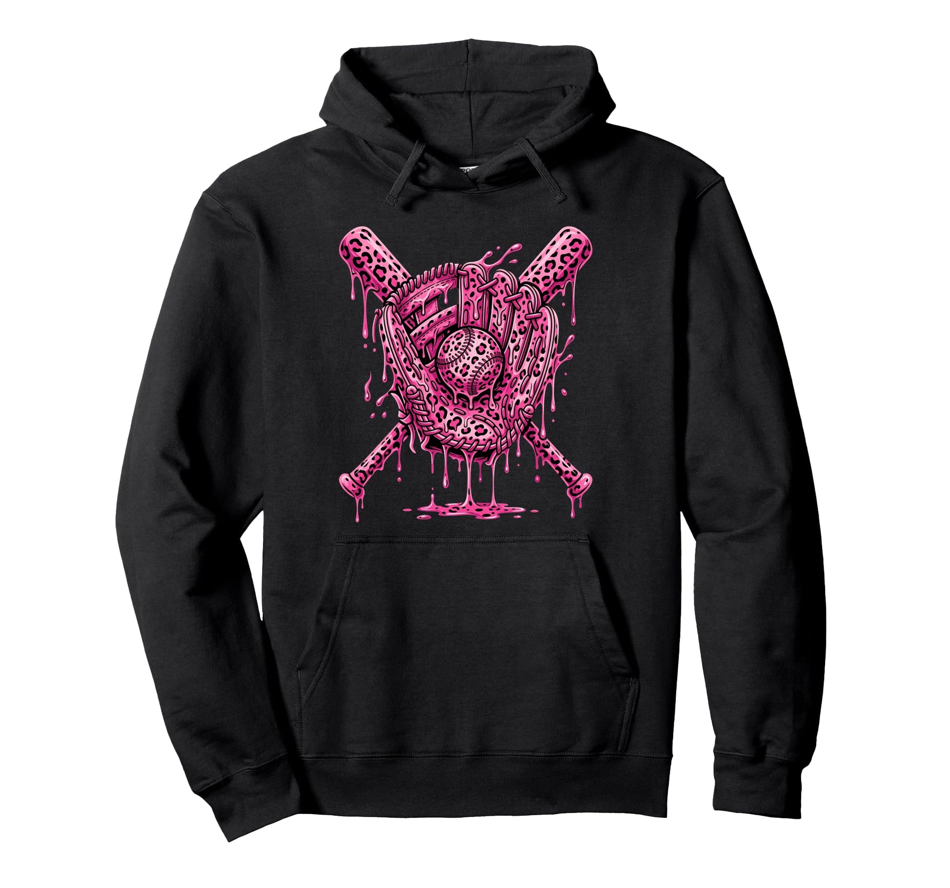 Leopard Baseball Drip Baseball Player Hoodie - Graphic Print for Adults - T-Shirt, Sweatshirt, Hoodie