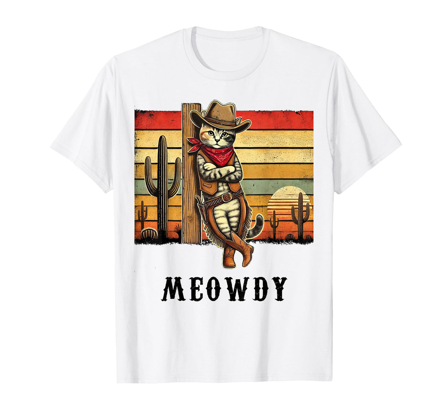 Meowdy Cat Cowboy Cat Desert Cactus T-Shirt - Minimalist Print Unisex - T-Shirt, Sweatshirt, Hoodie