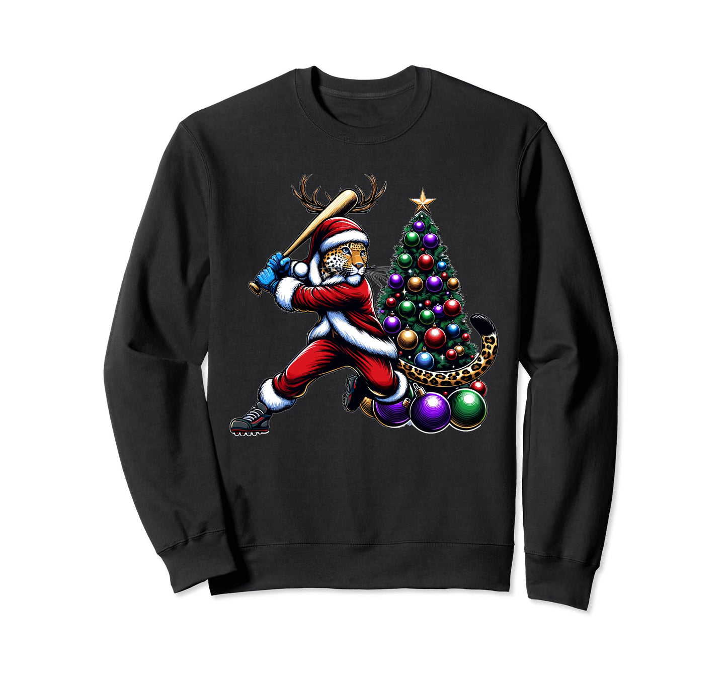 Santa Leopard Play Baseball Reindeer Sweatshirt - Custom Art Print Unisex - T-Shirt, Sweatshirt, Hoodie